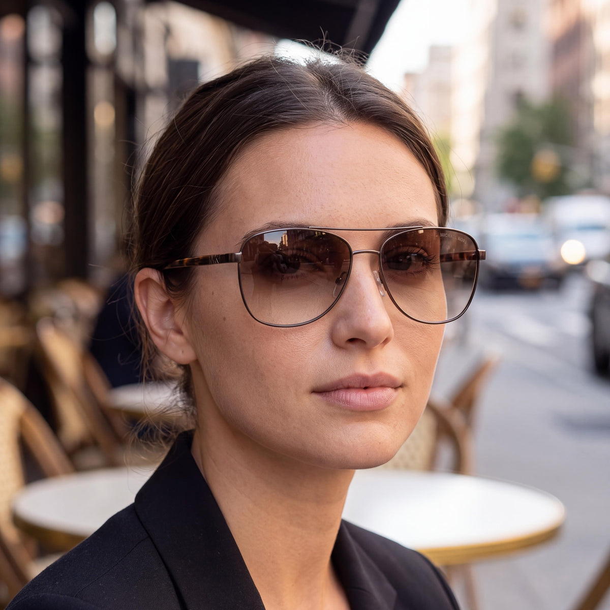 Michael Kors 0MK1096 160013 Women's Aviator Metal Sunglasses, Olive Brown Gradient Frame, Brown Gradient Lenses, UV400, 59mm, Photo 3