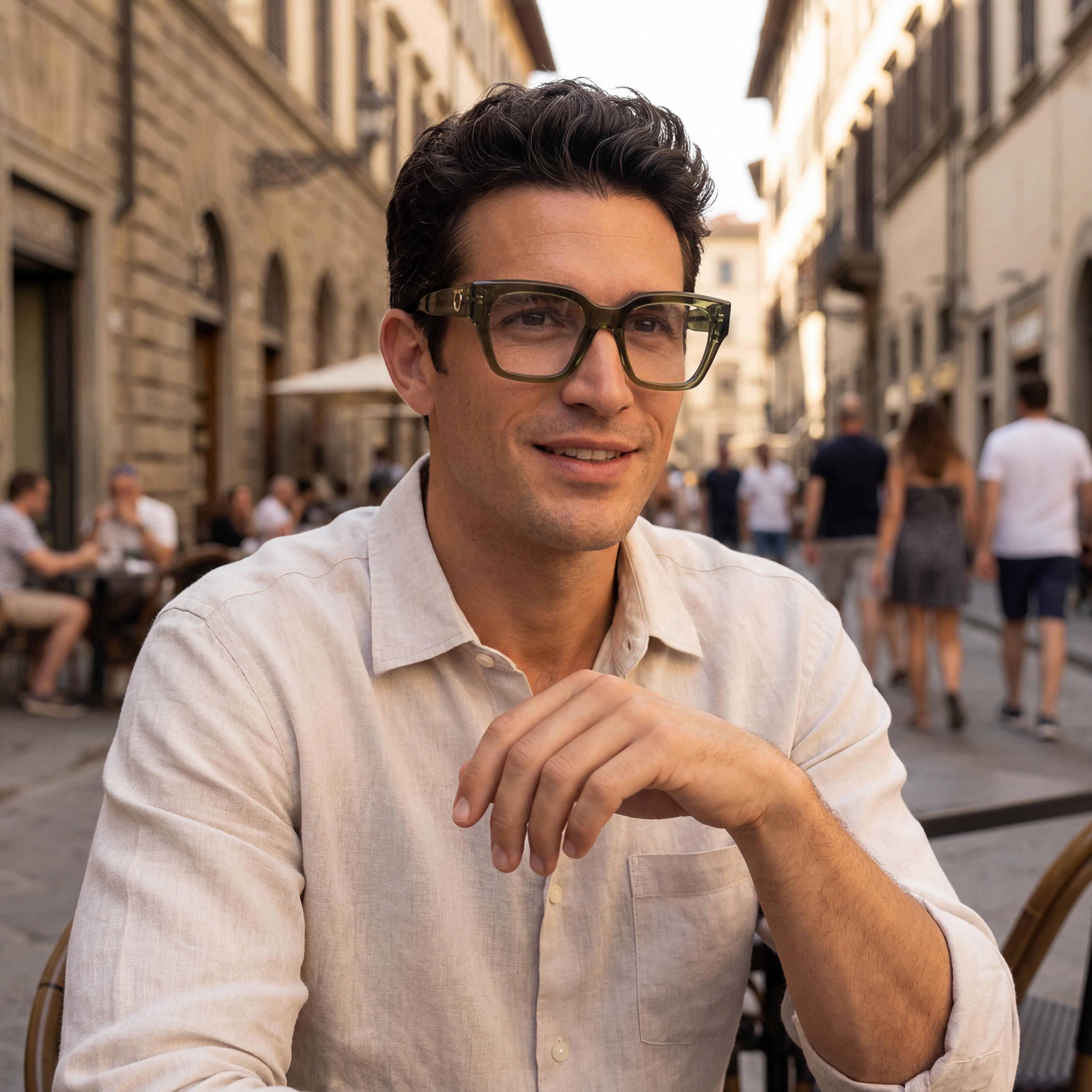 Ferragamo Men’s SF2983 Injected Acetate Eyewear, Transparent Khaki Frame, Multicoloured Lenses 53-18-140, Photo 6
