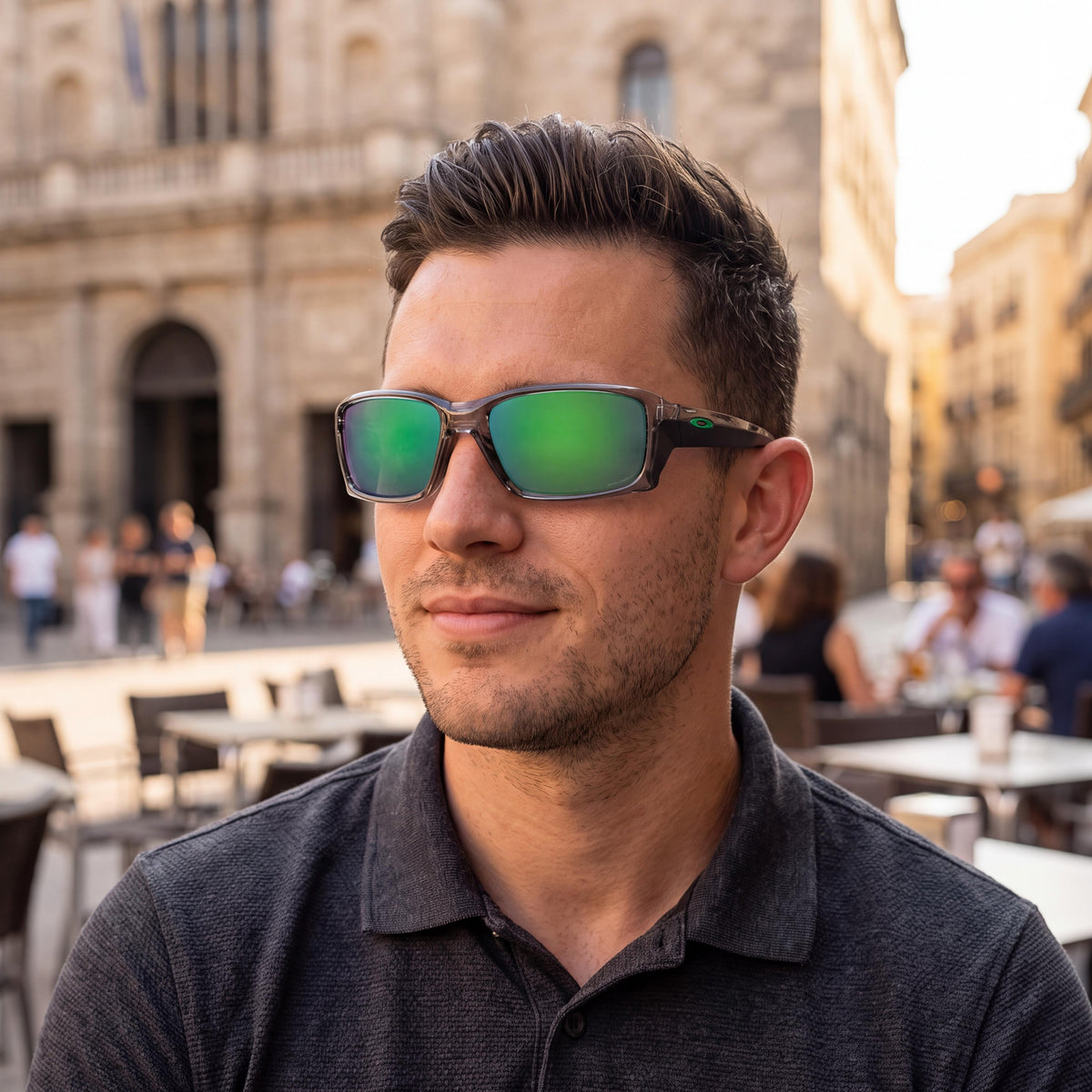 Gafas de sol Oakley para hombre Straightlink rectangulares, montura Grey Ink con lentes Prizm Jade Iridium y protección UV, 61 mm, Photo 4