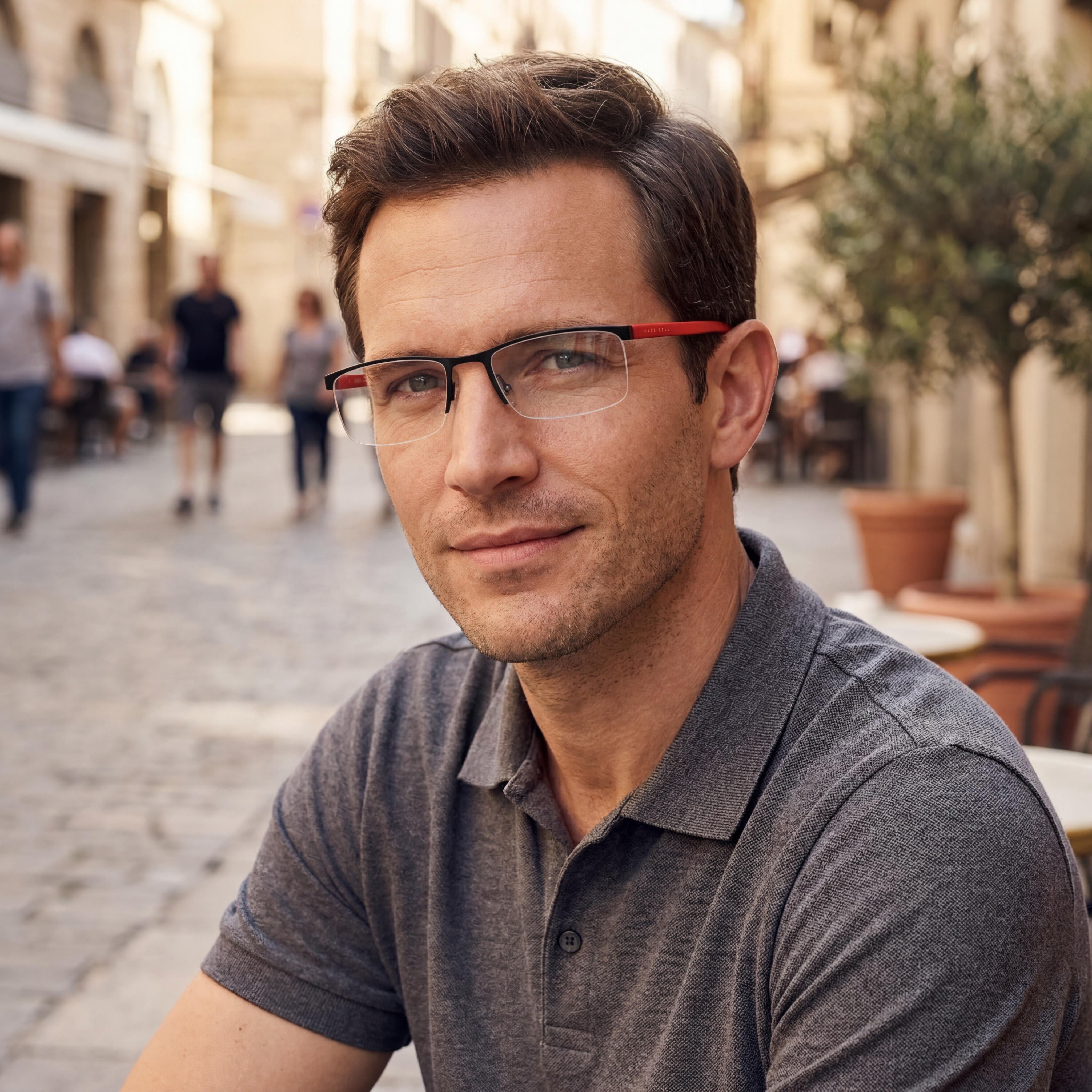 Gafas de acetato Hugo Boss 0610/N para hombre, semi al aire, negro mate y rojo, 55, Photo 4