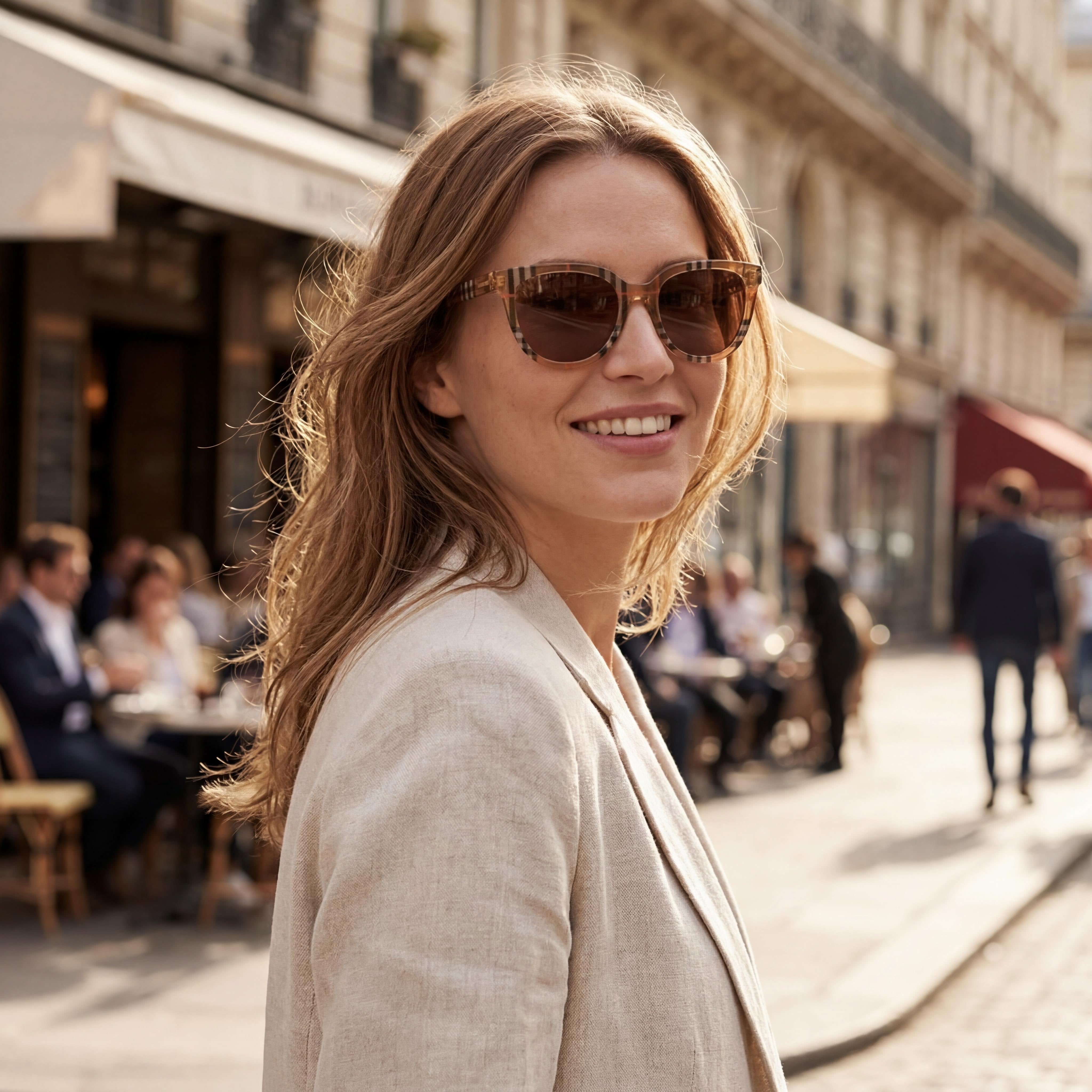 Burberry Classic Gafas Unisex con Montura de Acetato No Polarizadas Cuadros Arena / Marrón Oscuro 53-18-140, Photo 5
