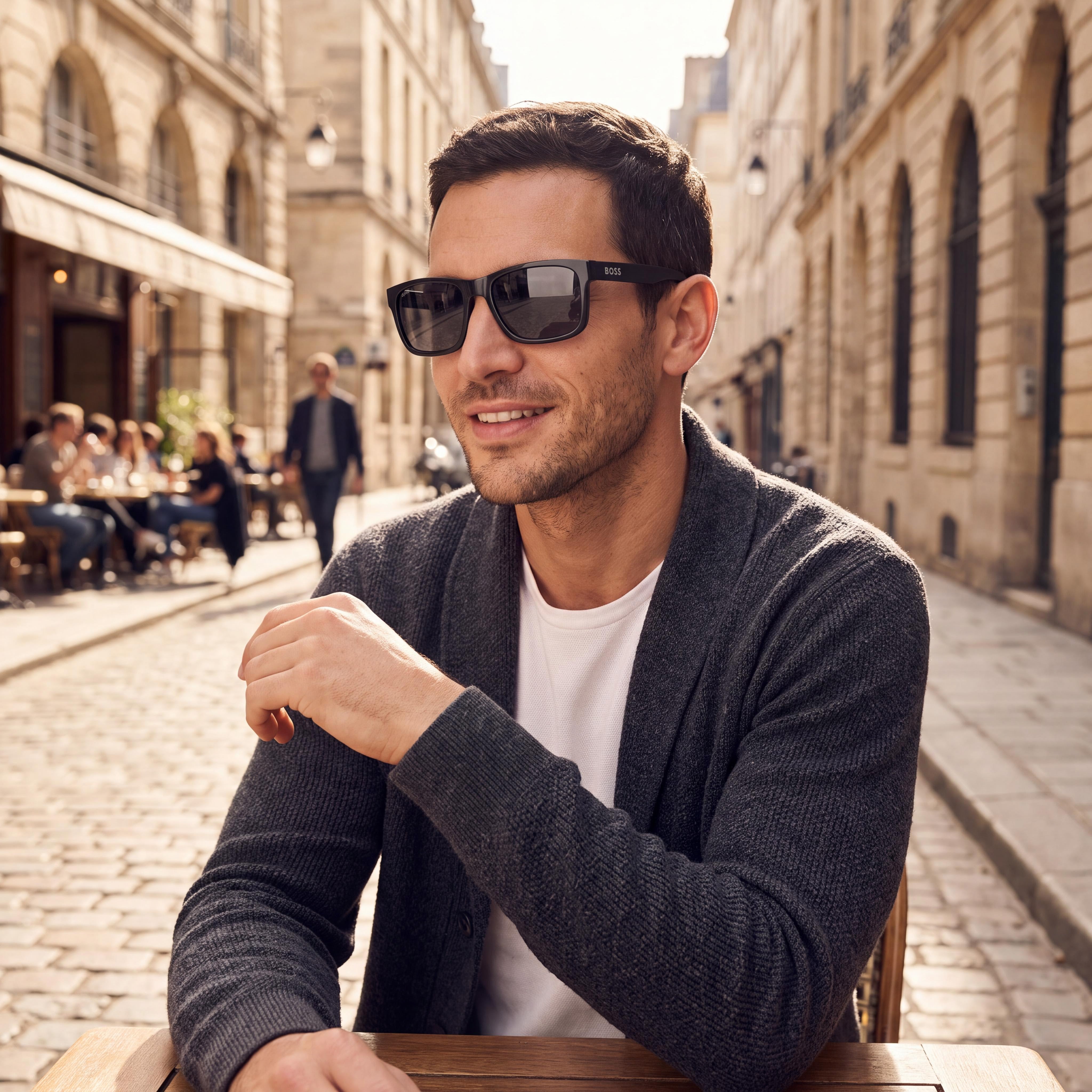 Hugo Boss Classic BOSS 1569/S Men's Black Grey Injection Propionate Grey Lenses UV Protected Sunglasses 55mm, Photo 6