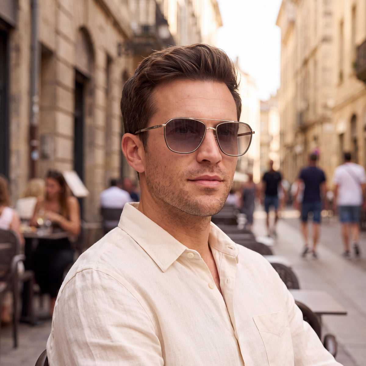 Gafas de sol de metal GUESS para hombre, montura de plástico dorado, lentes polarizadas de espejo ahumado, ancho de lente 56 mm, Photo 5