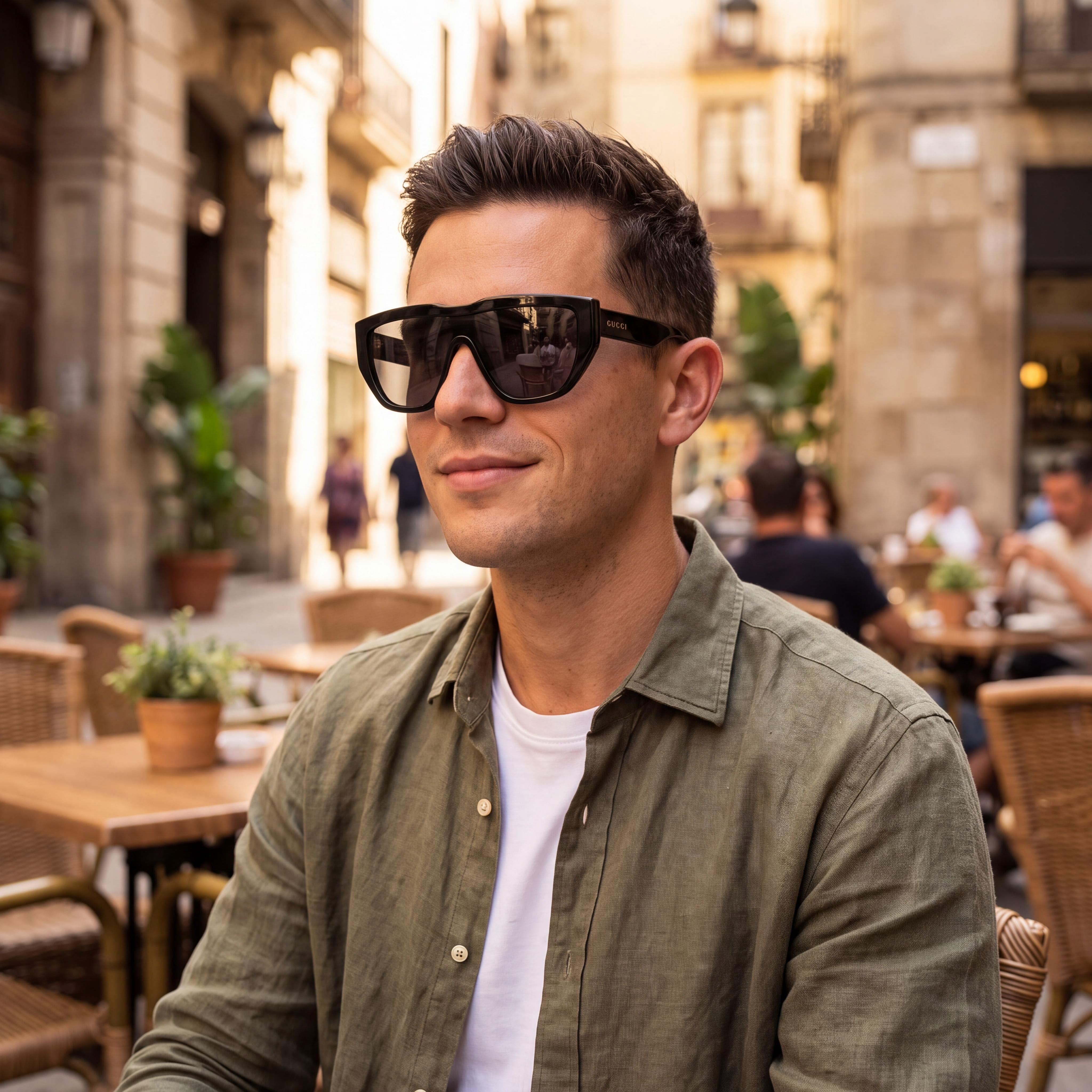 Gucci GG0997S-002 Men's Shiny Black Plastic Square UV Protected Non-Polarized Sunglasses with Black Grey Lenses, 99mm, Photo 4