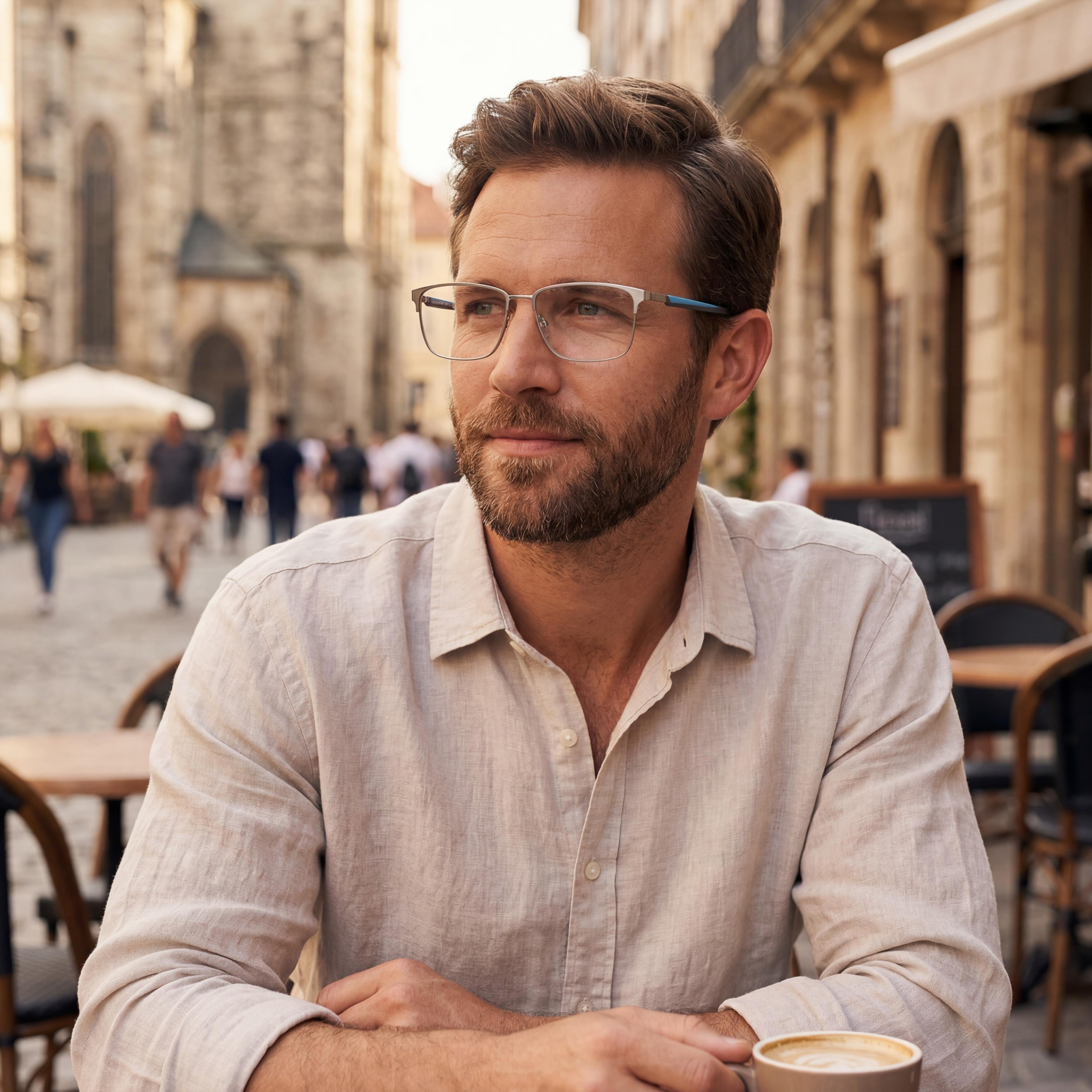 Gafas Flexon E1154 de Acetato para Hombre Satinado Plateado Cerúleo, Photo 4