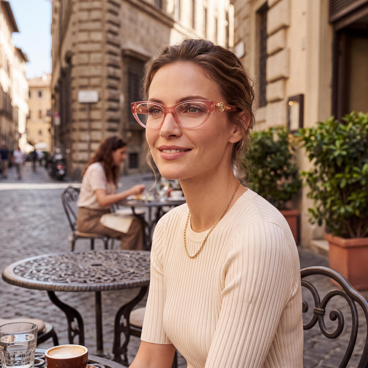 Gafas graduadas Versace VE3372U de ojo de gato para mujer, con montura completa de plástico rosa transparente y lentes de 54 mm, Photo 4