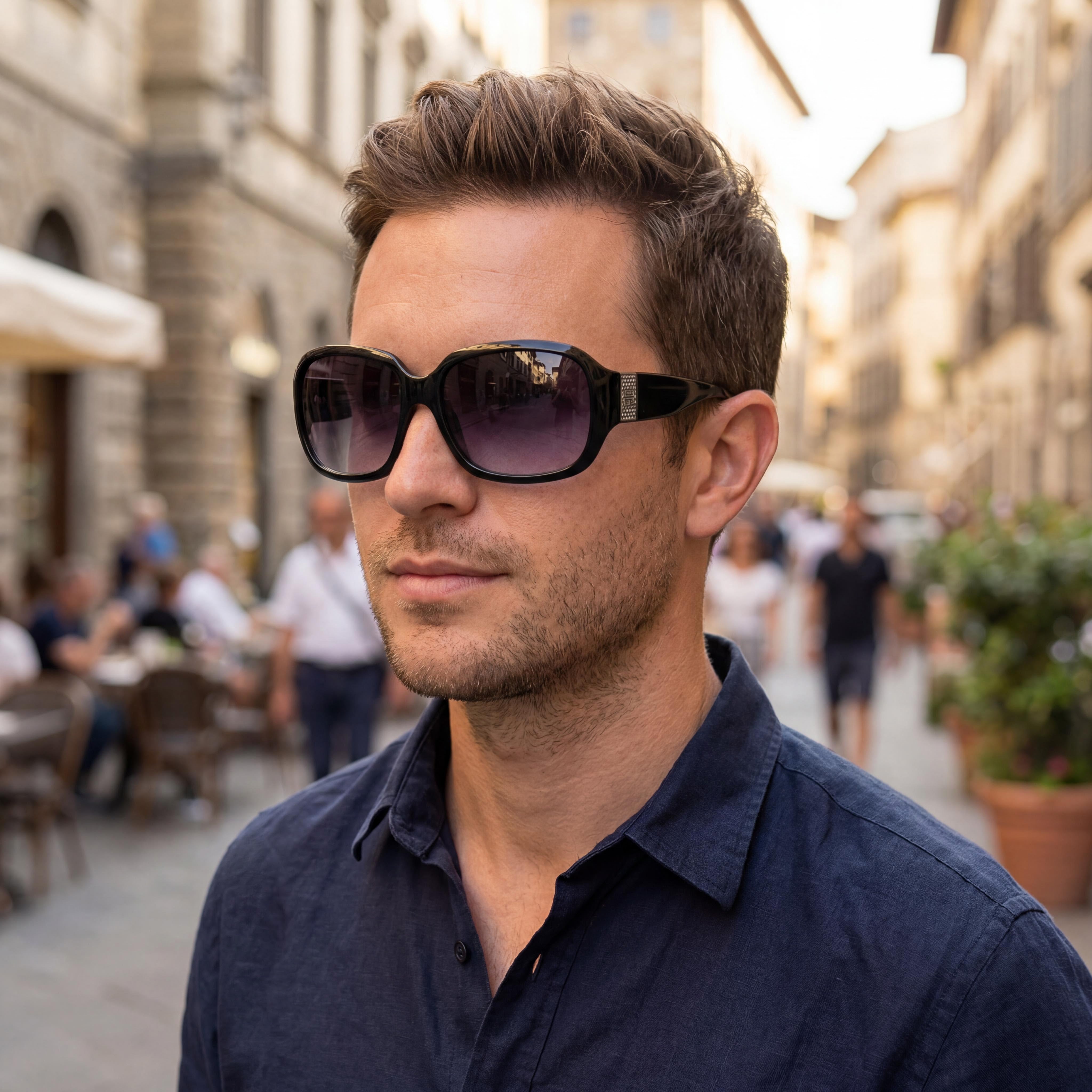 BOSS Audio Systems BOSS 1437 Men's Square Full Rim Acetate Black Horn Frame Polycarbonate Lens 53mm Eyewear, Photo 4