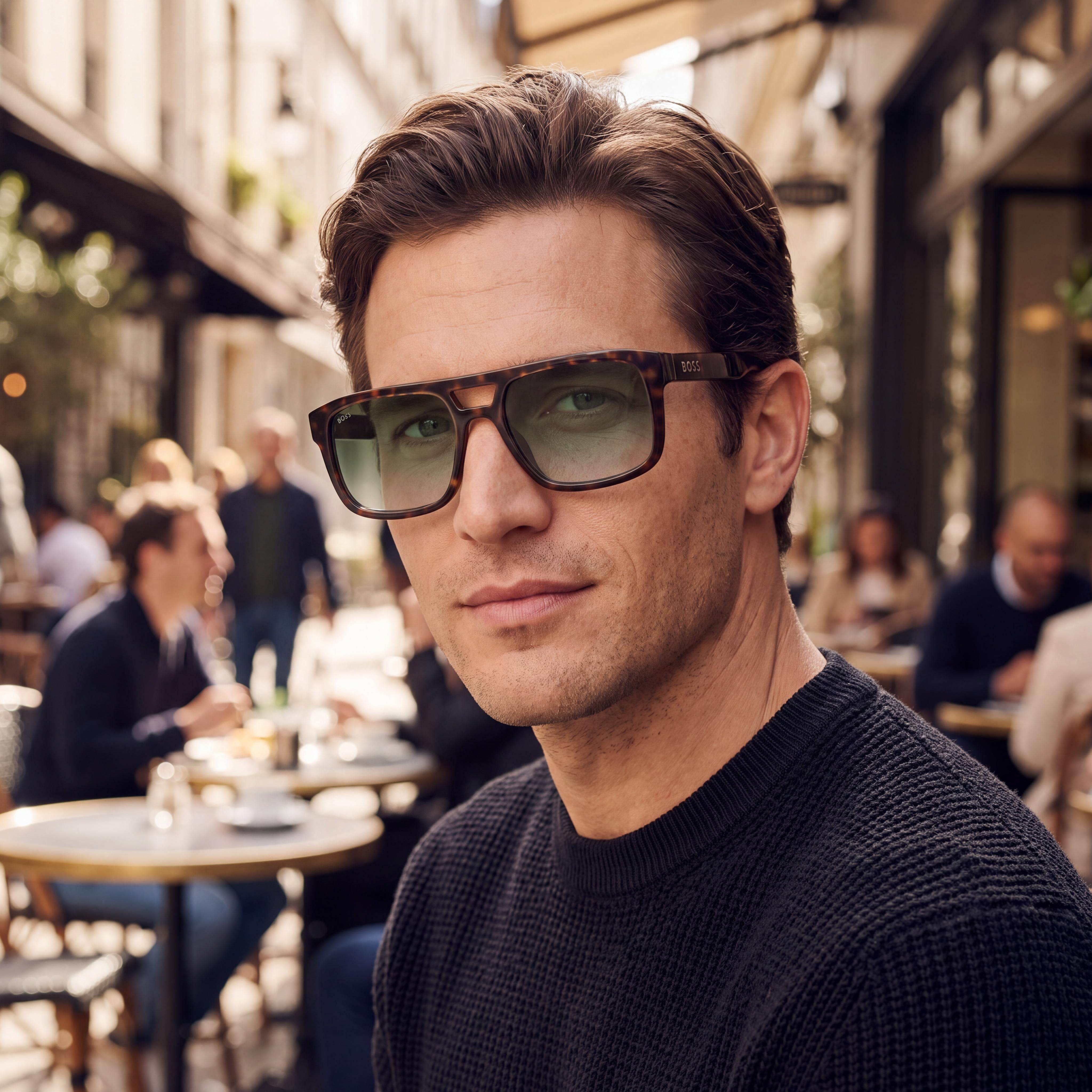 Gafas de sol HUGO BOSS informales para hombre, color Habana, ECO CELULOSA, sombreadas en verde, 100 % protección UV, 56 mm, Photo 4