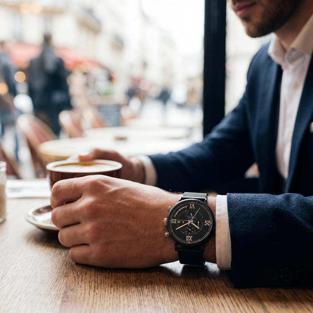 Christian Van Sant bracelet Men's Automatic Movement Black Dial Stainless Steel Case Mesh Bracelet Water Resistant Watch