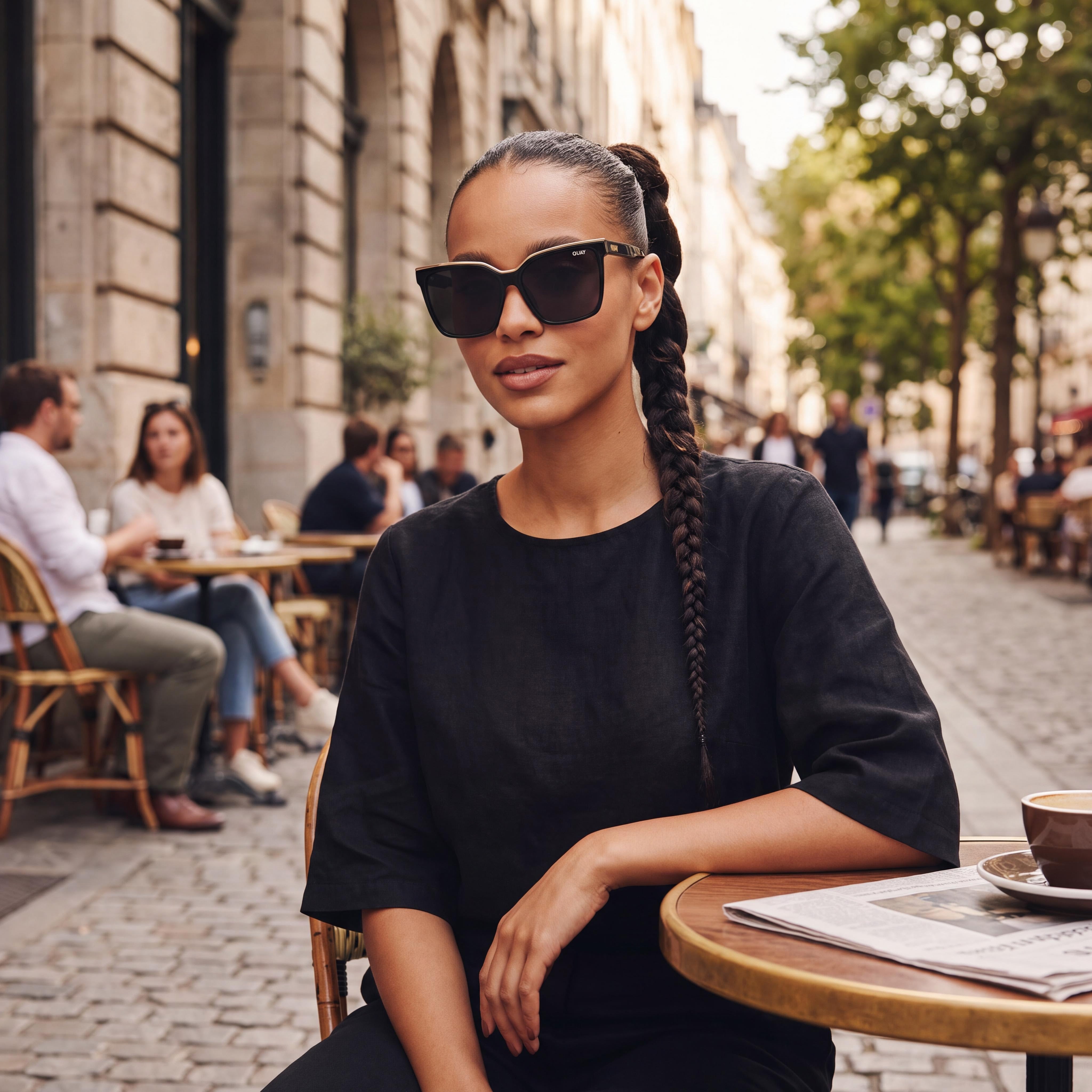 QUAY AUSTRALIA Level Up Women's Milky Tortoise Black Smoke 100% UV Protection Plastic Sunglasses 60mm, Photo 6