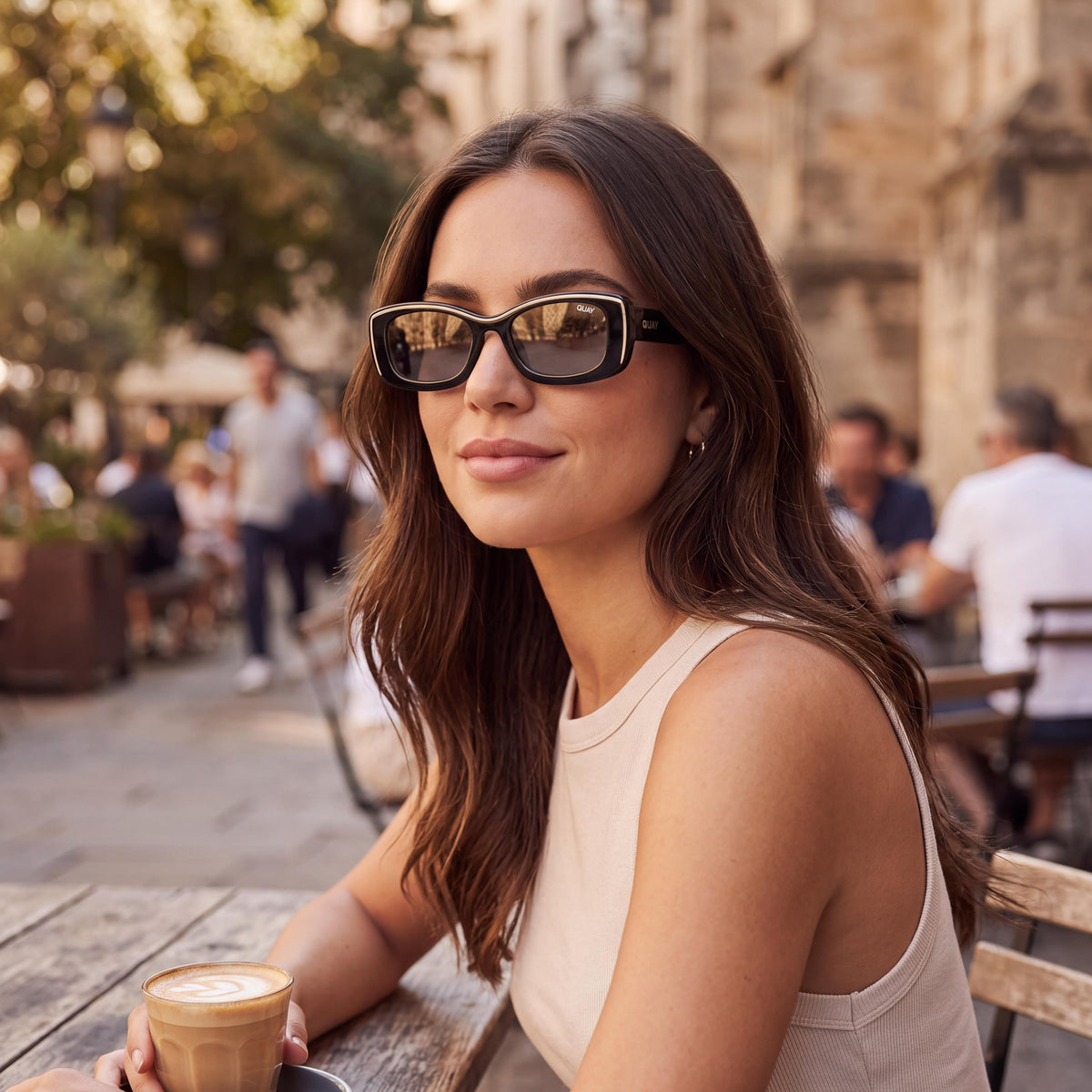 QUAY Vibe Check Slope Unisex Black White Tritan Copolyester Frame, Black Polycarbonate Lenses, 51mm, Photo 5