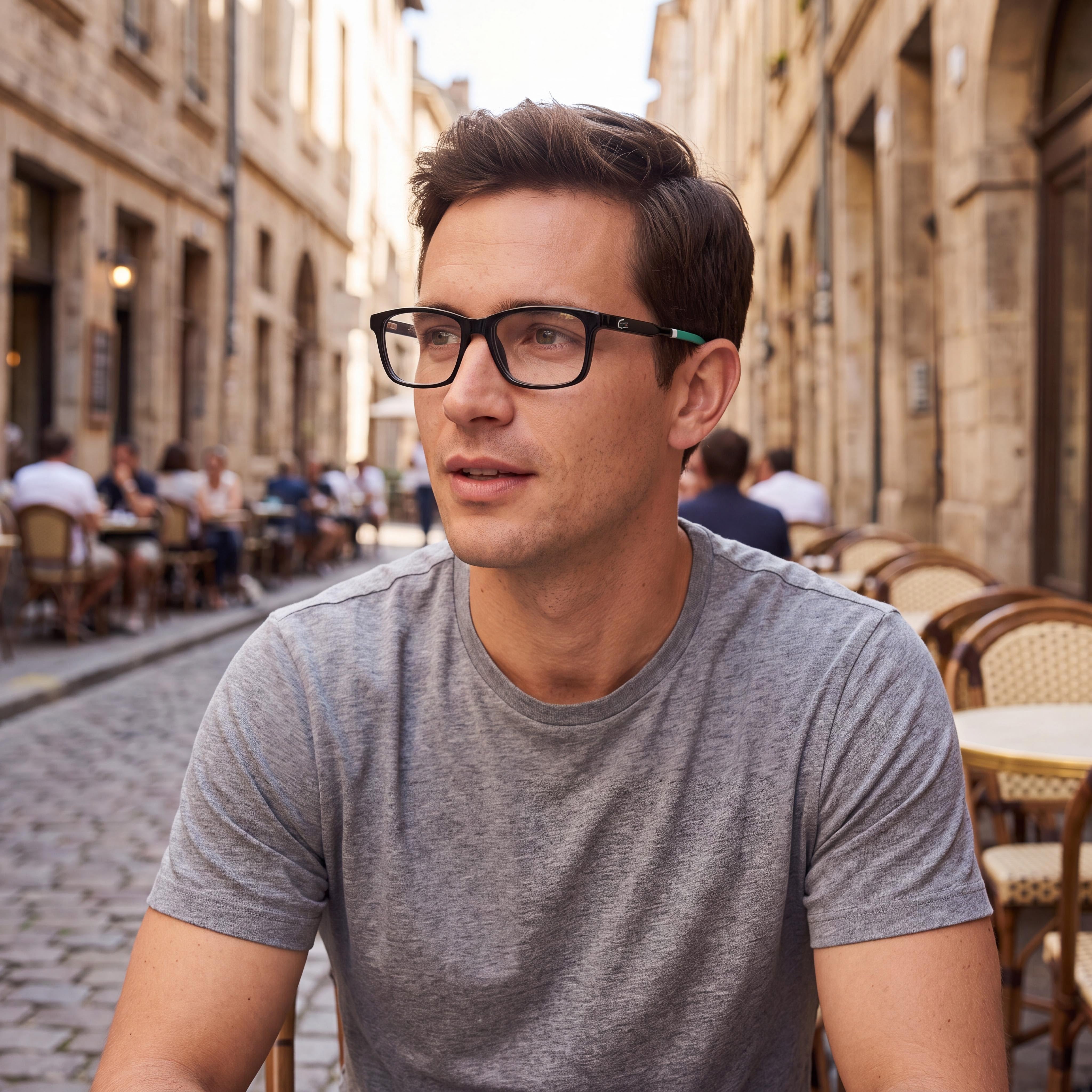 Gafas modernas para hombre Lacoste con montura de inyección negra, lentes de policarbonato, tamaño 49-16-140 mm, Photo 4