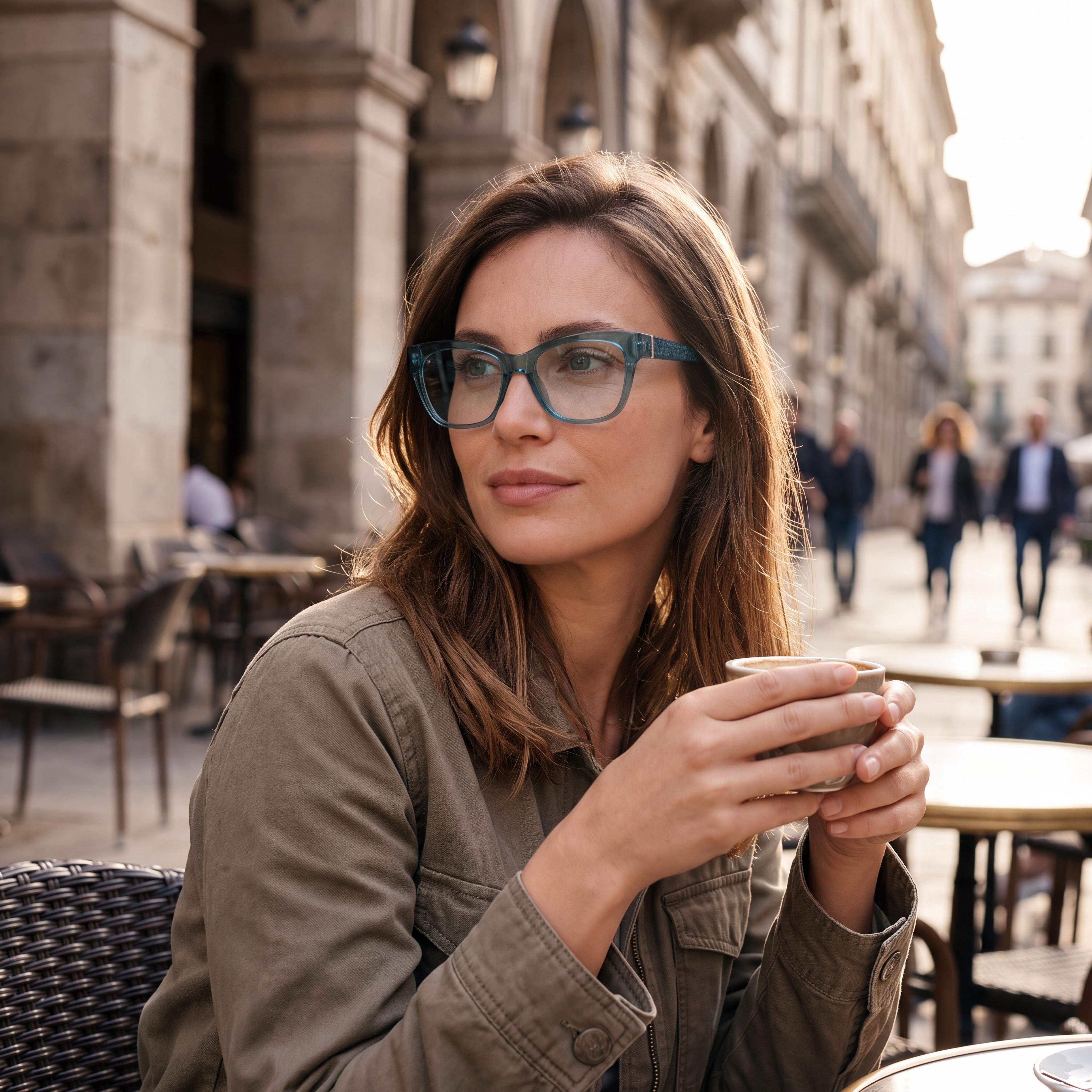 Guess Women's Gu50233 Eyeglasses Frames with Turquoise/Pearl Plastic Frame & Transparent Polycarbonate Lenses, 53mm, Photo 5