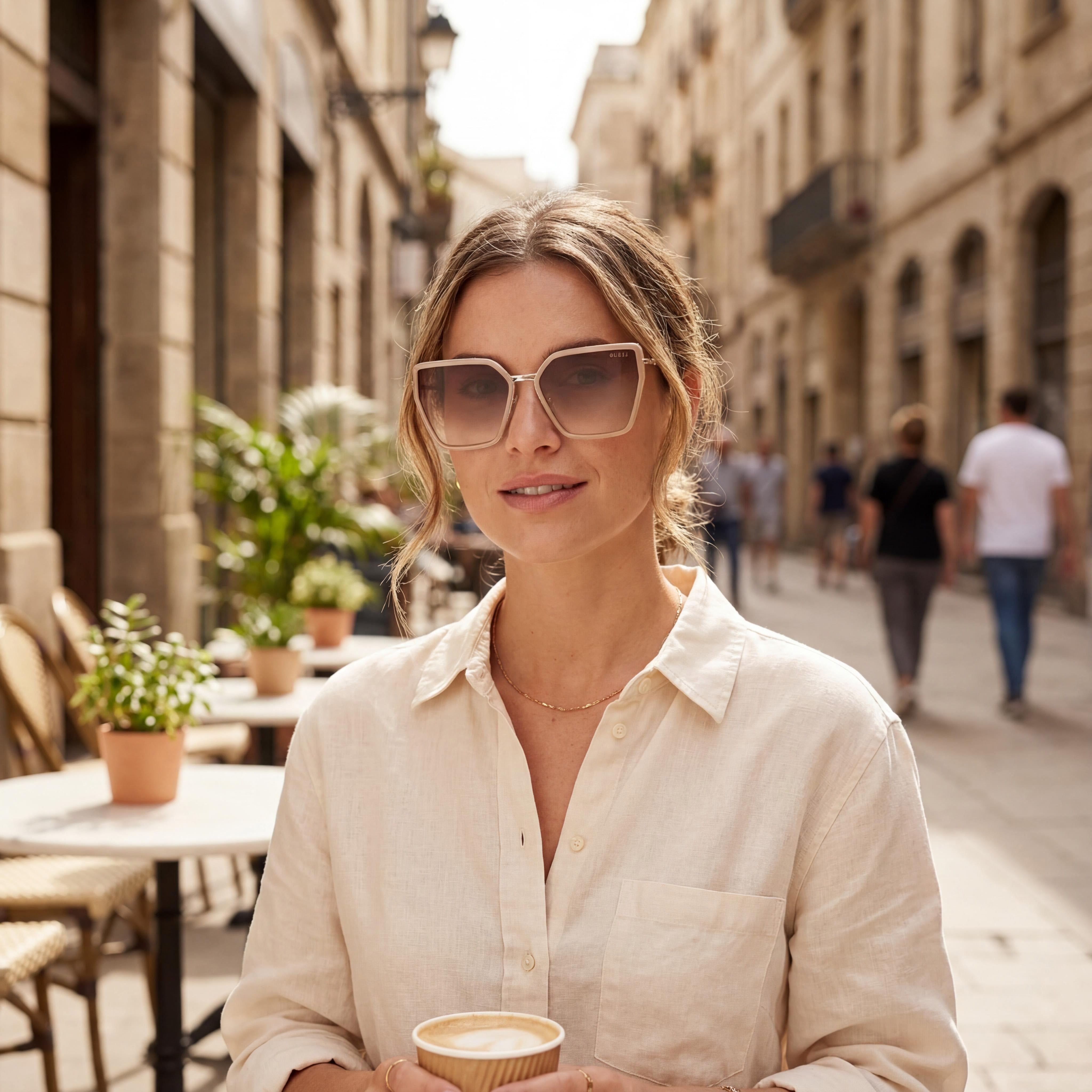 GUESS Women's Injected Sun Glasses Polarized, Shiny Beige Gradient Brown Plastic Frame, Size 59, Photo 6