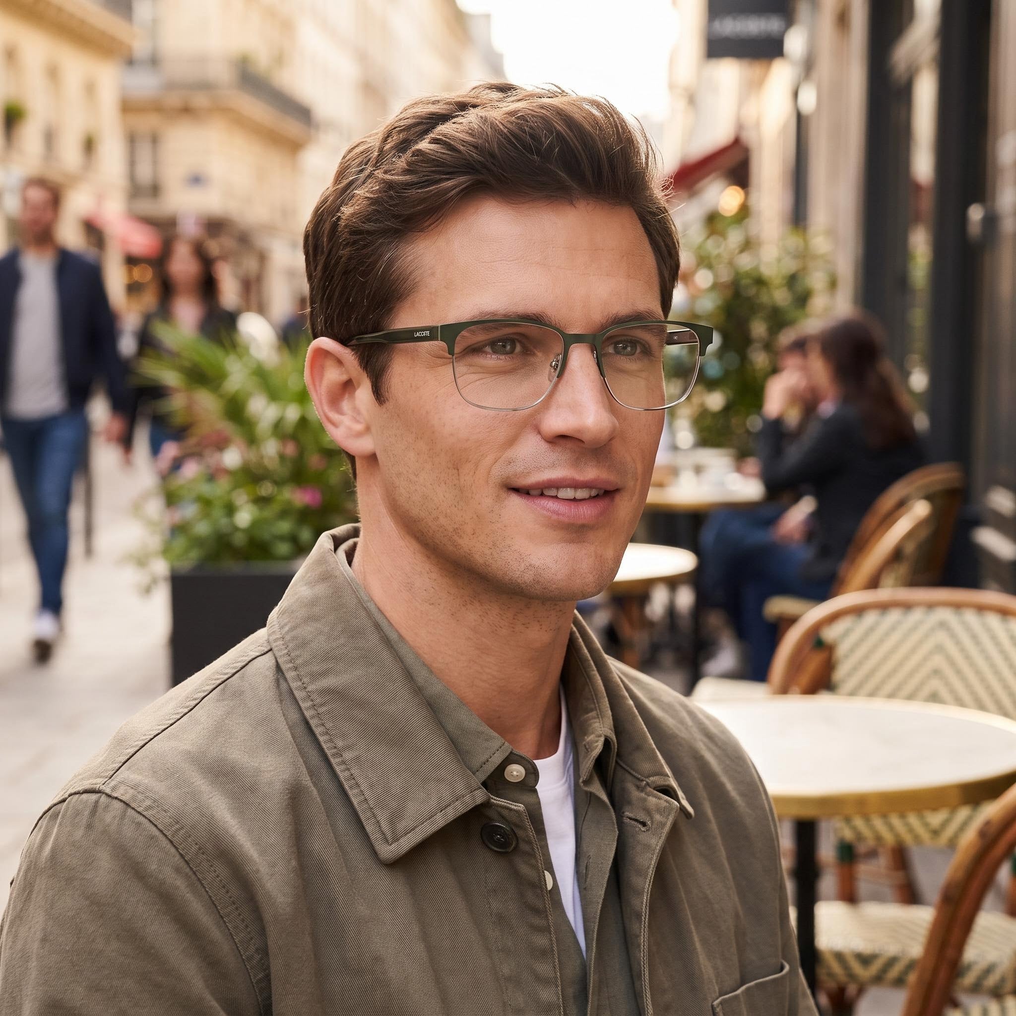 Gafas Lacoste casual para hombre, color caqui mate, con lentes de plástico transparente 53-18-145, Photo 6