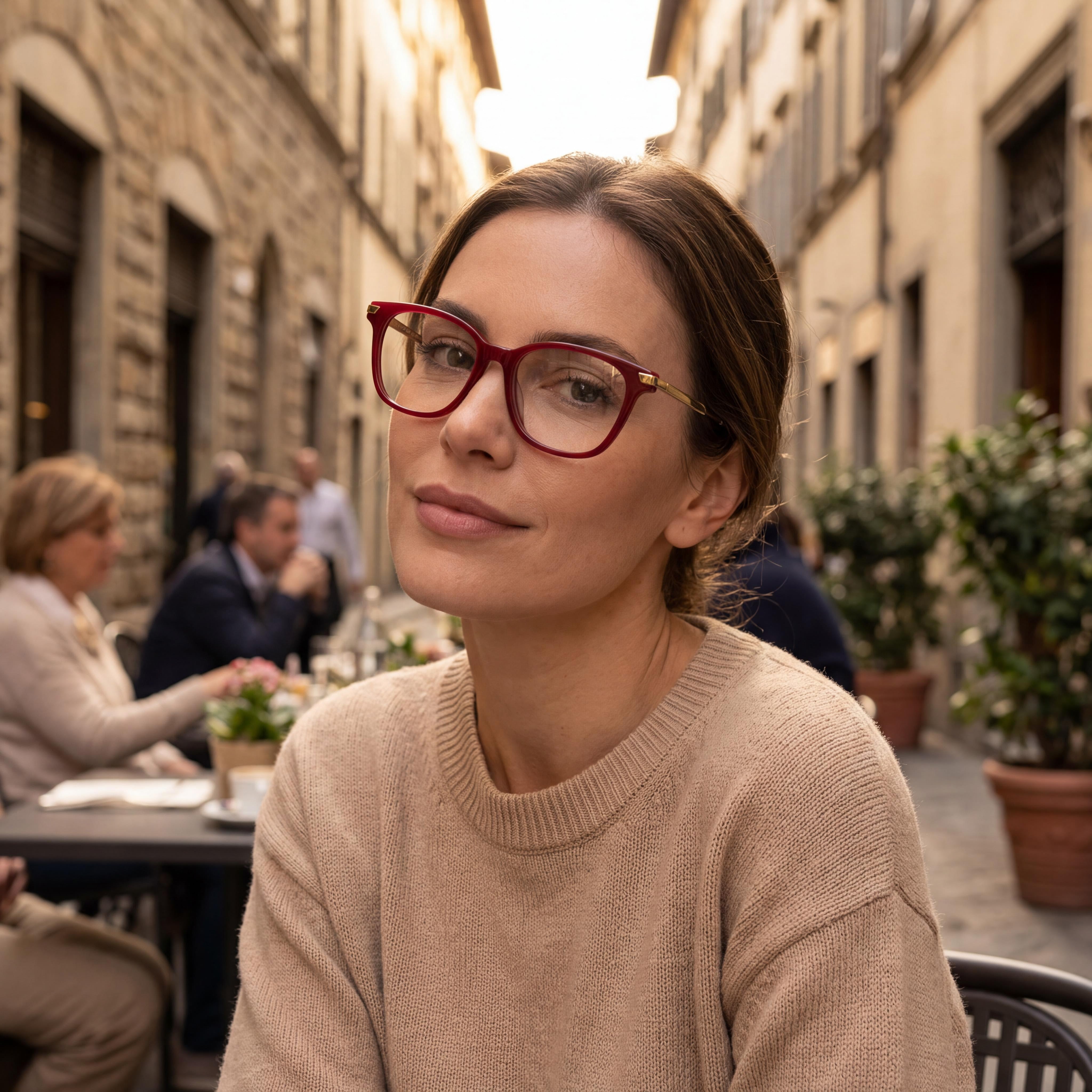 Gafas Ópticas Cuadradas/Rectangulares Bottega Veneta para Mujer, Montura de Plástico Transparente Burdeos y Dorado, 53mm, Photo 4