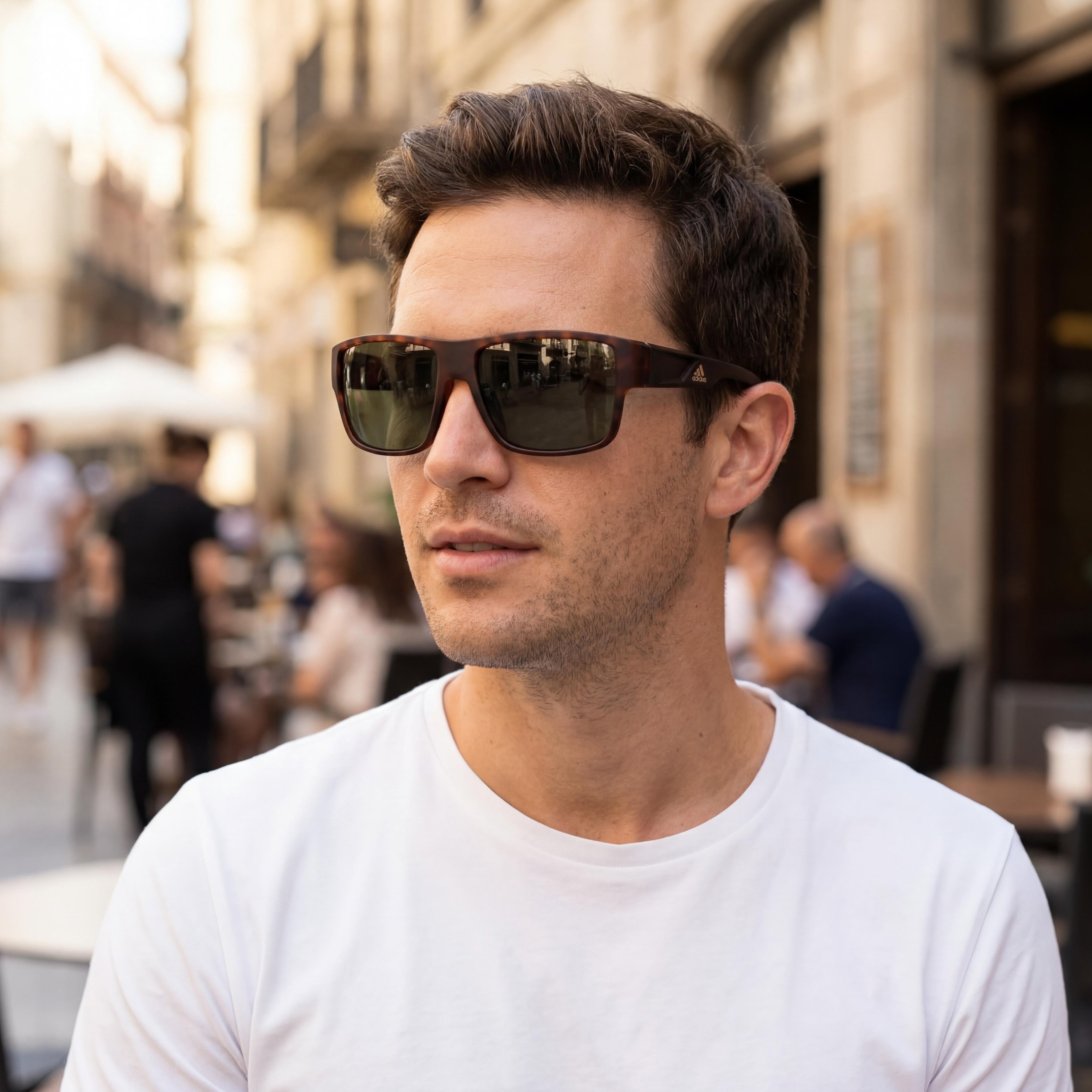 adidas SP0006 Men's Rectangular Acetate Dark Havana Sunglasses Green Non-Polarized UV Protected 57-16-135, Photo 5