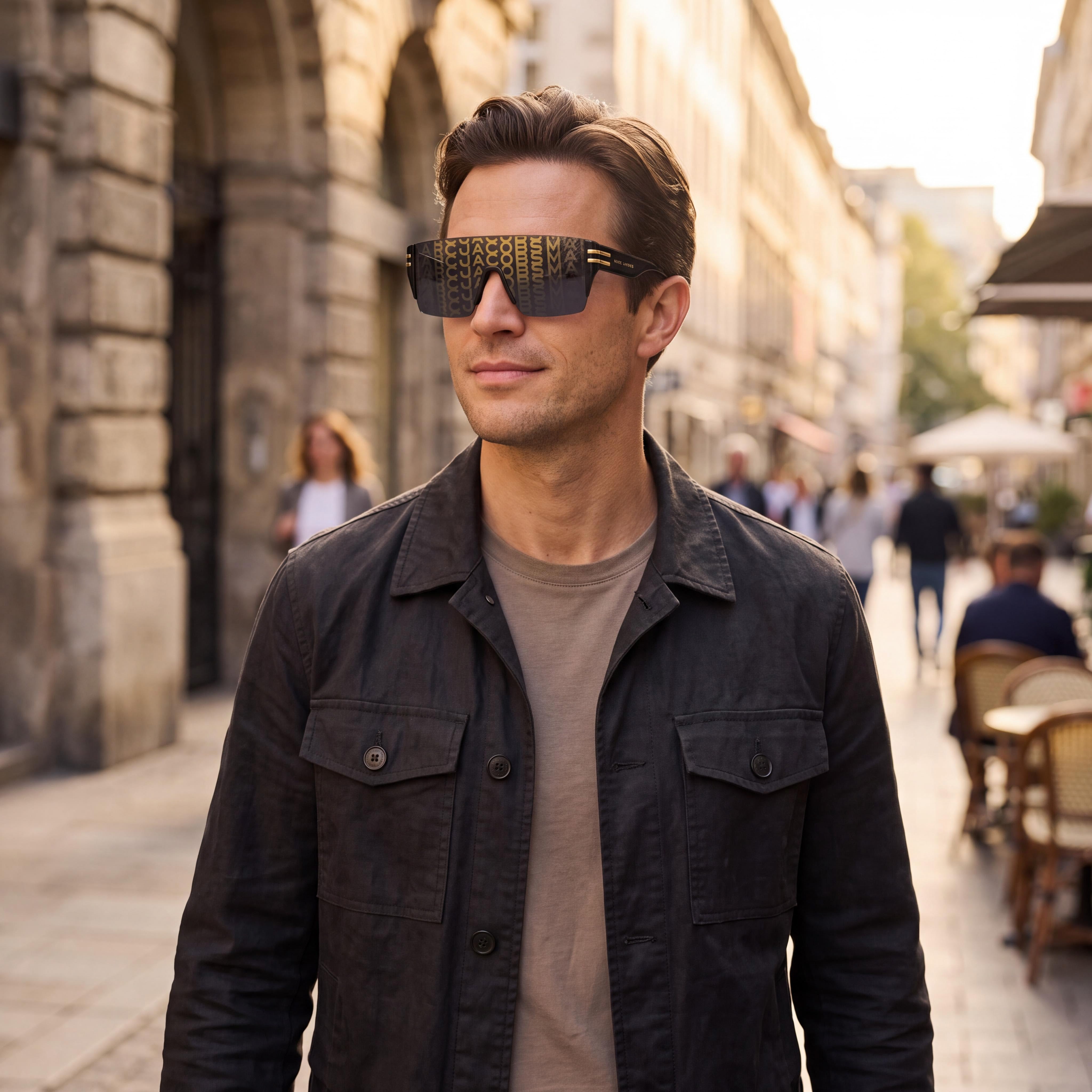 Marc Jacobs Marc 712/S Men's Gold Pattern Black/Grey Acetate Mask UV Protection Sunglasses 99-01-145, Photo 4