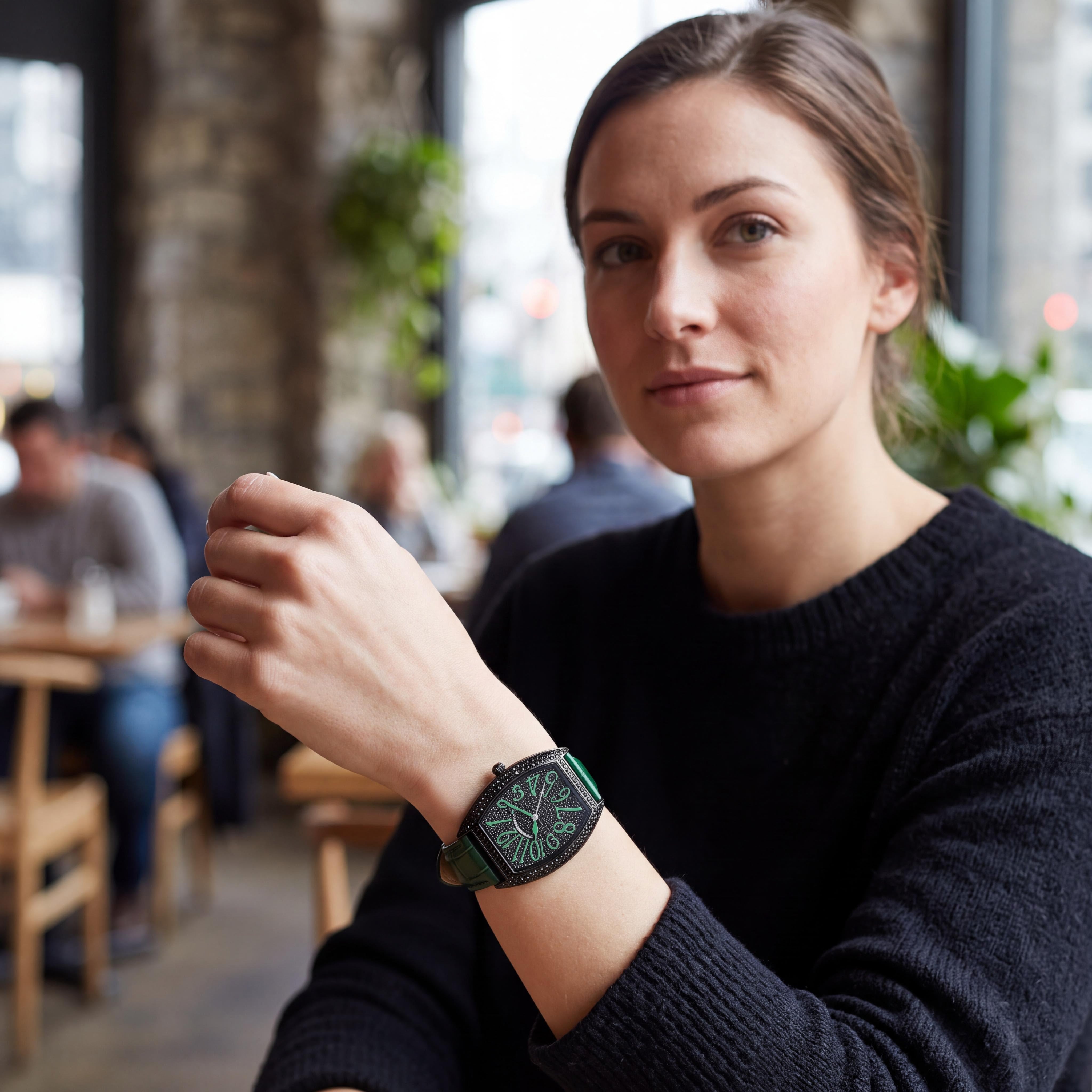 Christian Van Sant CV4825 Quartz Movement Women's Watch, Black Dial, Leather Strap, Crystals on Dial and Bezel, Photo 3