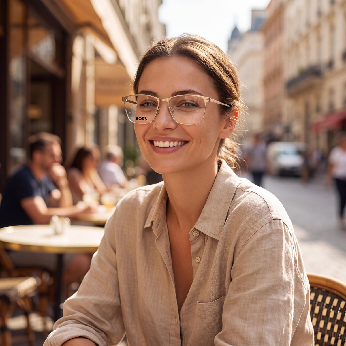 Hugo Boss Boss 1467/f Unisex Rectangular Optical Frames, Featuring a Metal Frame in Matte Gold Finish, Size 57mm, Photo 4