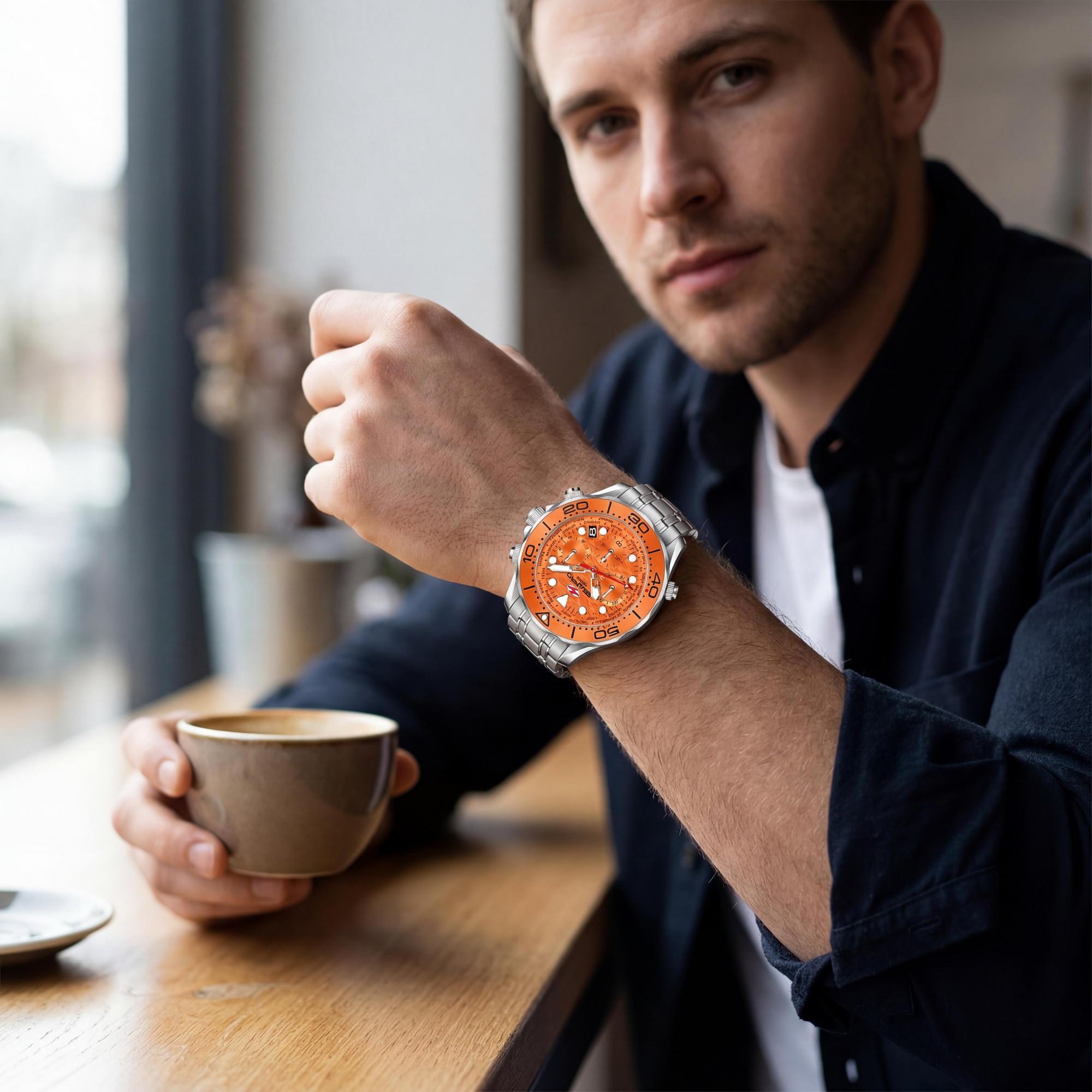 Reloj Seapro Modern para hombre con esfera naranja, caja y pulsera de acero inoxidable, movimiento de cuarzo, resistente al agua hasta 100 m., Photo 4