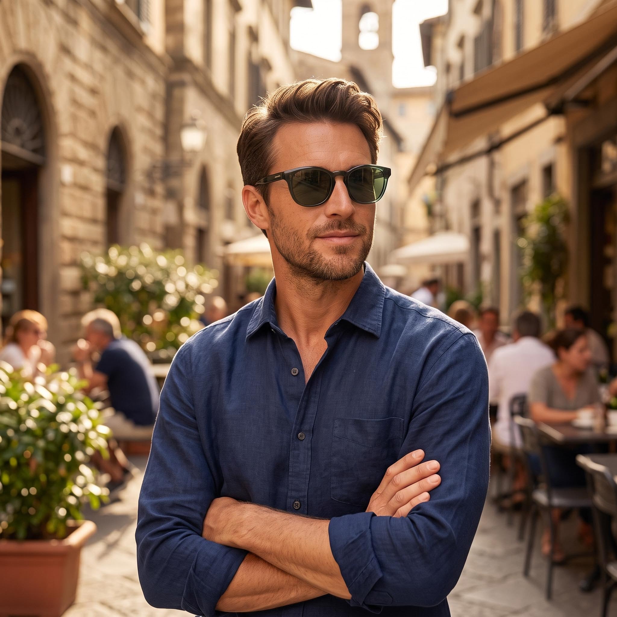 Ferragamo Sf2040se Men's Transparent Khaki Acetate Rectangle UV 400 Non-Polarized Sunglasses 50-21-145, Photo 6