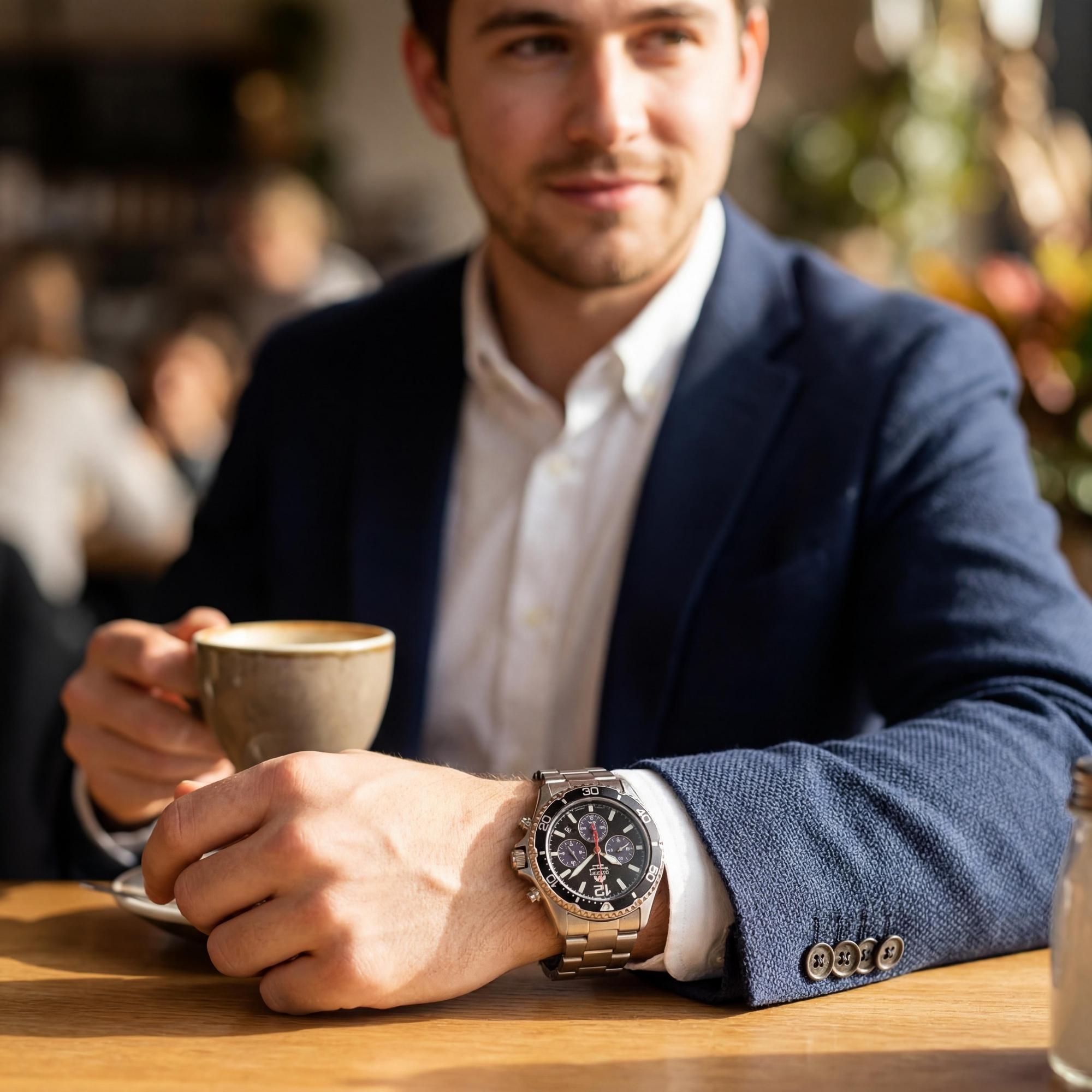 Reloj de buceo Orient Modern para hombre, cronógrafo solar plateado, resistente al agua hasta 20 ATM, cristal de zafiro luminoso con marcas en el bisel., Photo 4