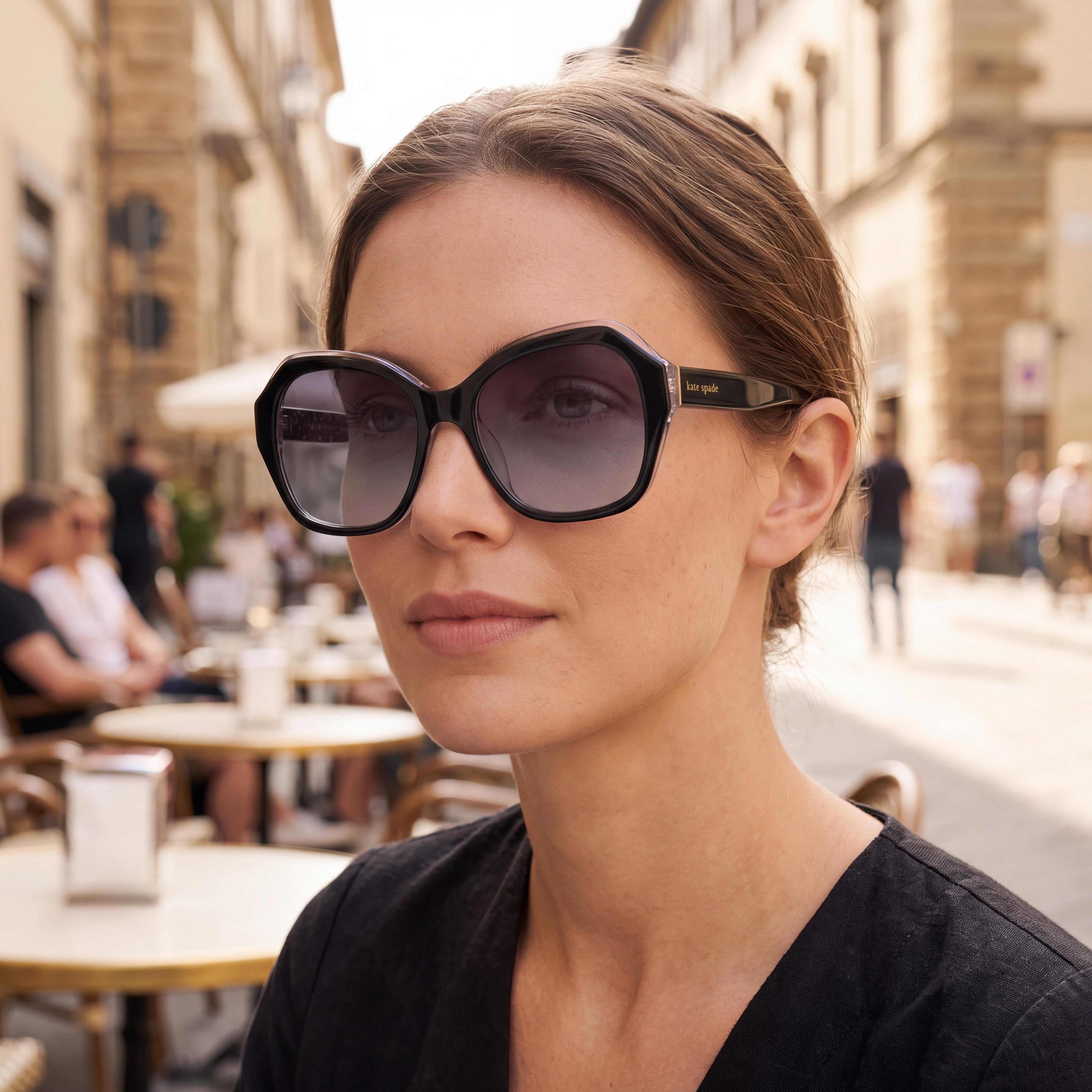 kate spade new york Lottie/G/S Women's Black Acetate Polarized UV Protection Grey Shaded Sunglasses 55mm, Photo 6