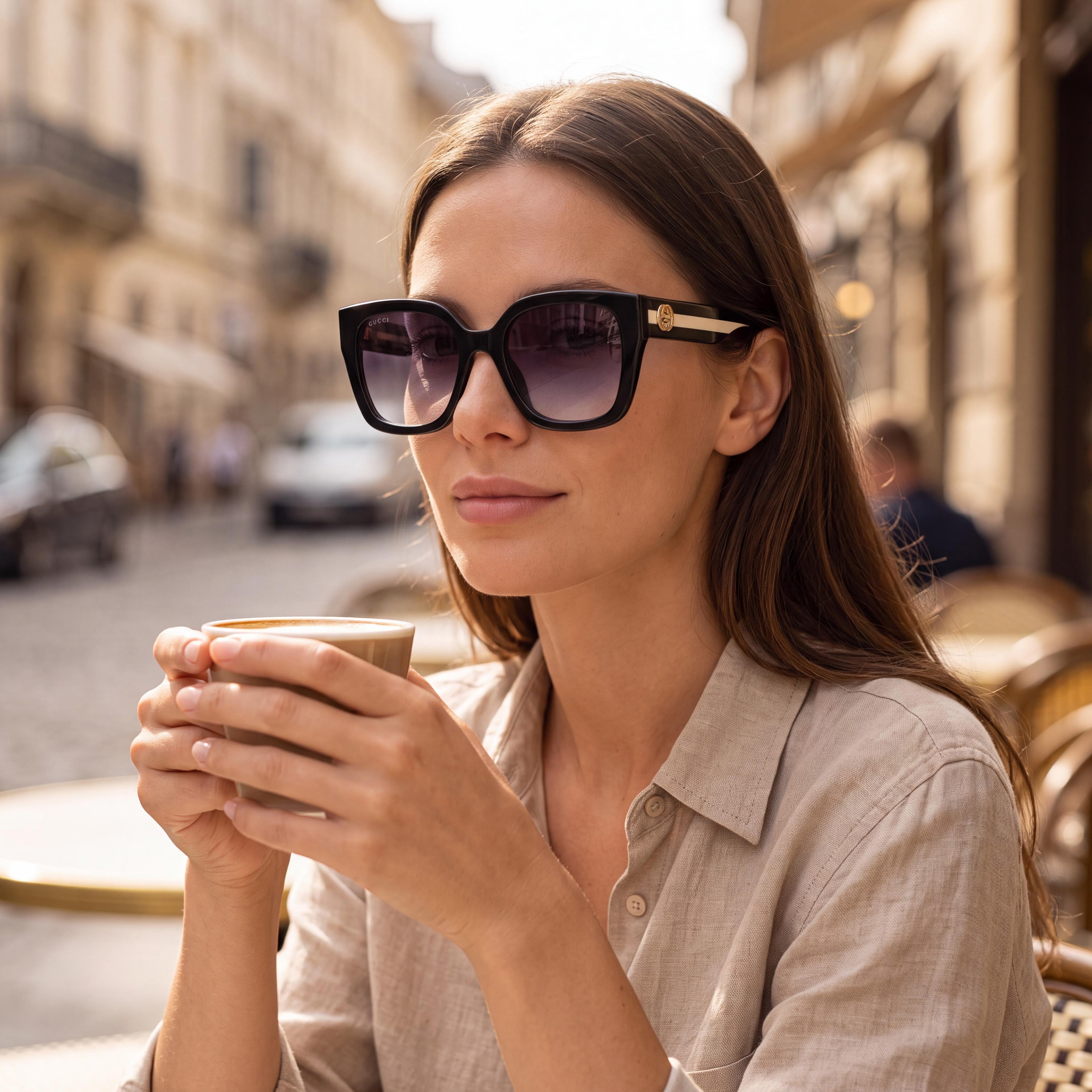 Gafas de Sol Cuadradas de Acetato Reciclado con Protección UV para Mujer Gucci GG1300S 004 Negro Gris Sombreado 55mm, Photo 6