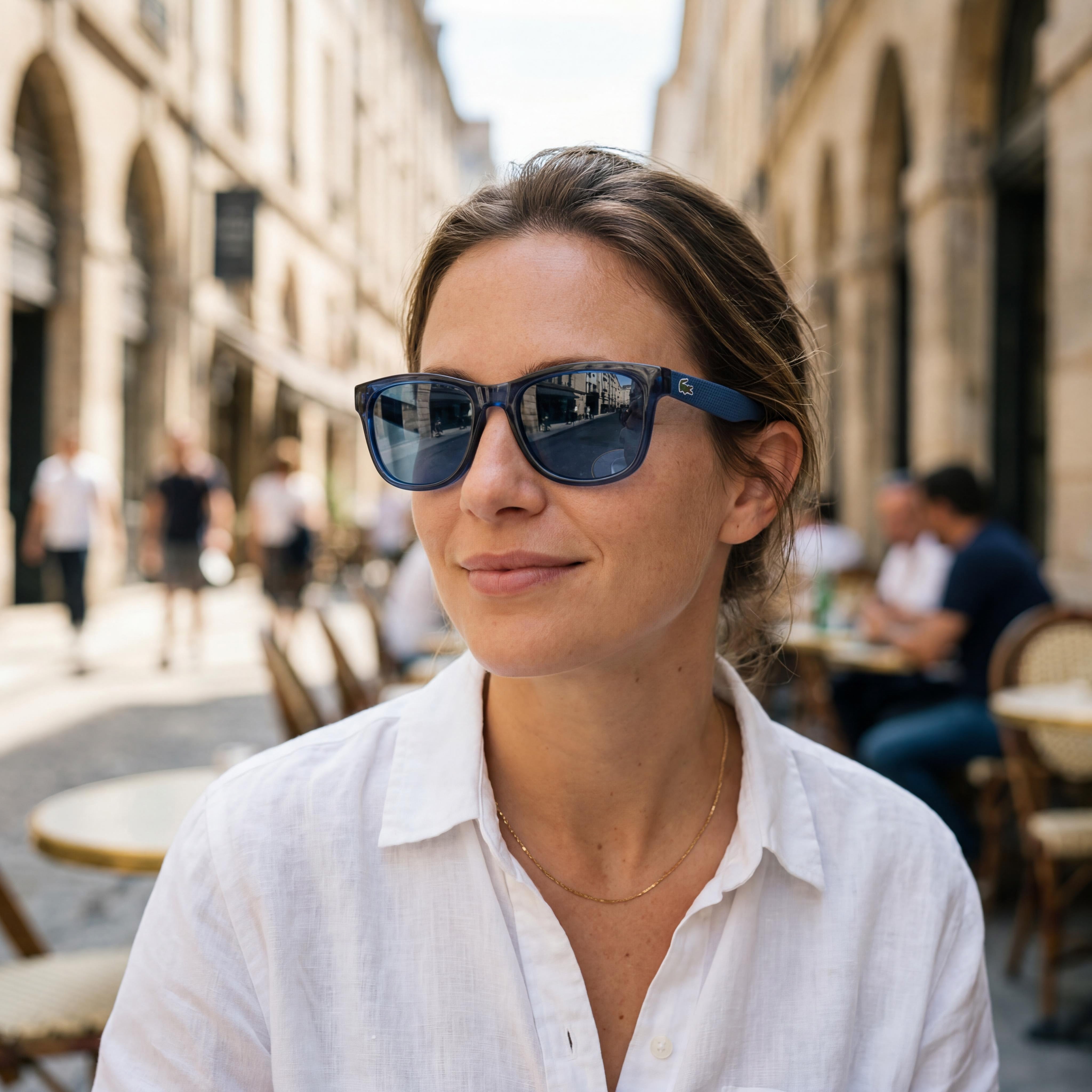 Lacoste Classic Women's Blue Plastic Frame Sunglasses with Blue Plastic Lenses and UV Protection, 52-18-140mm, Photo 4