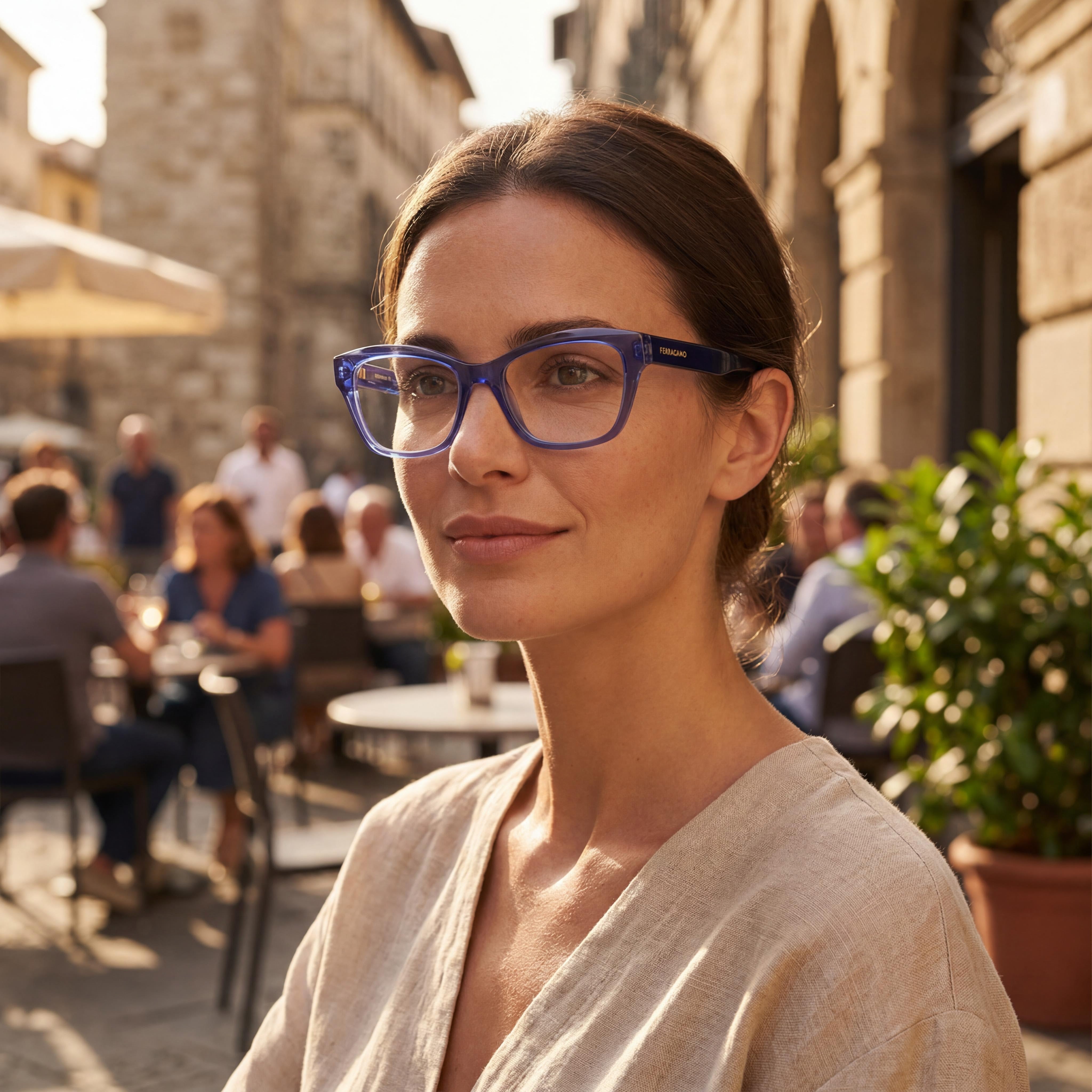Gafas Salvatore Ferragamo SF2951N modernas para mujer, armazón de acetato azul/gris, lentes de policarbonato, 53 mm, Photo 5