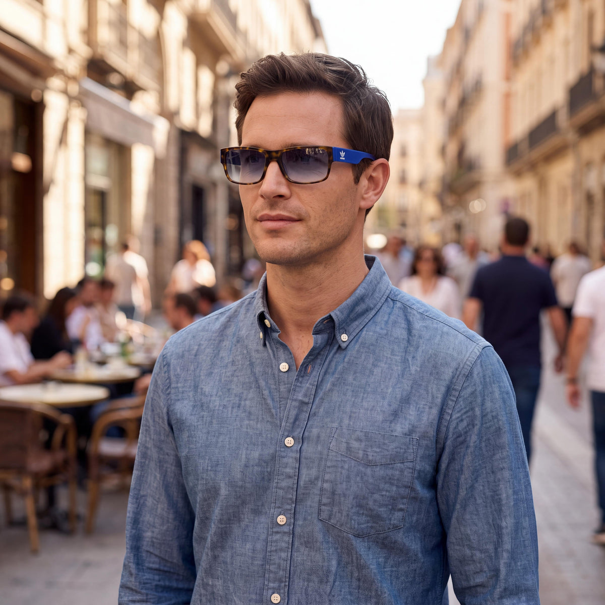 adidas Originals OR0007 Men's Havana Acetate Rectangle Frame Blue Gradient Lenses UV Protection 55mm, Photo 4