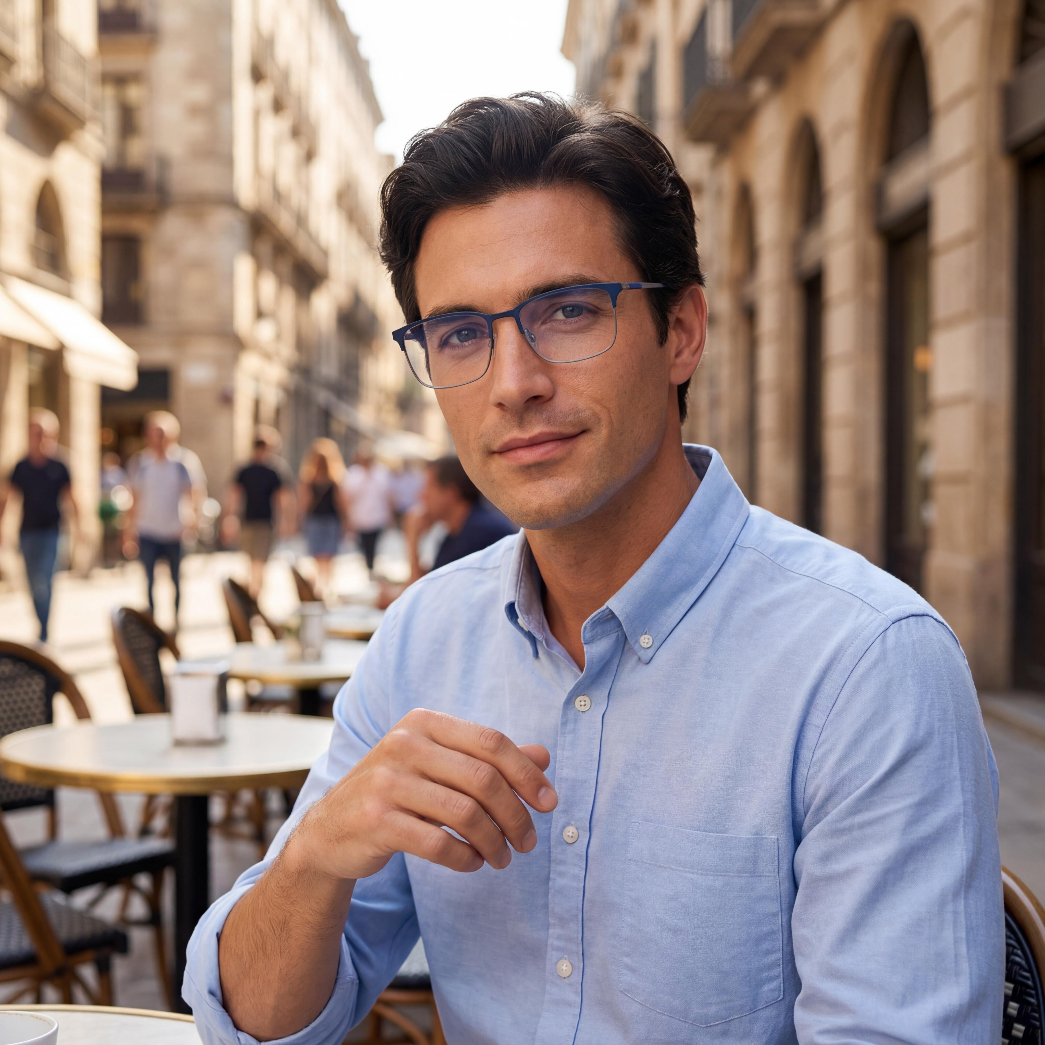 Flexon E1132 Matte Navy, Silver Rectangle Eyeglasses for Men, Metal, Photo 5
