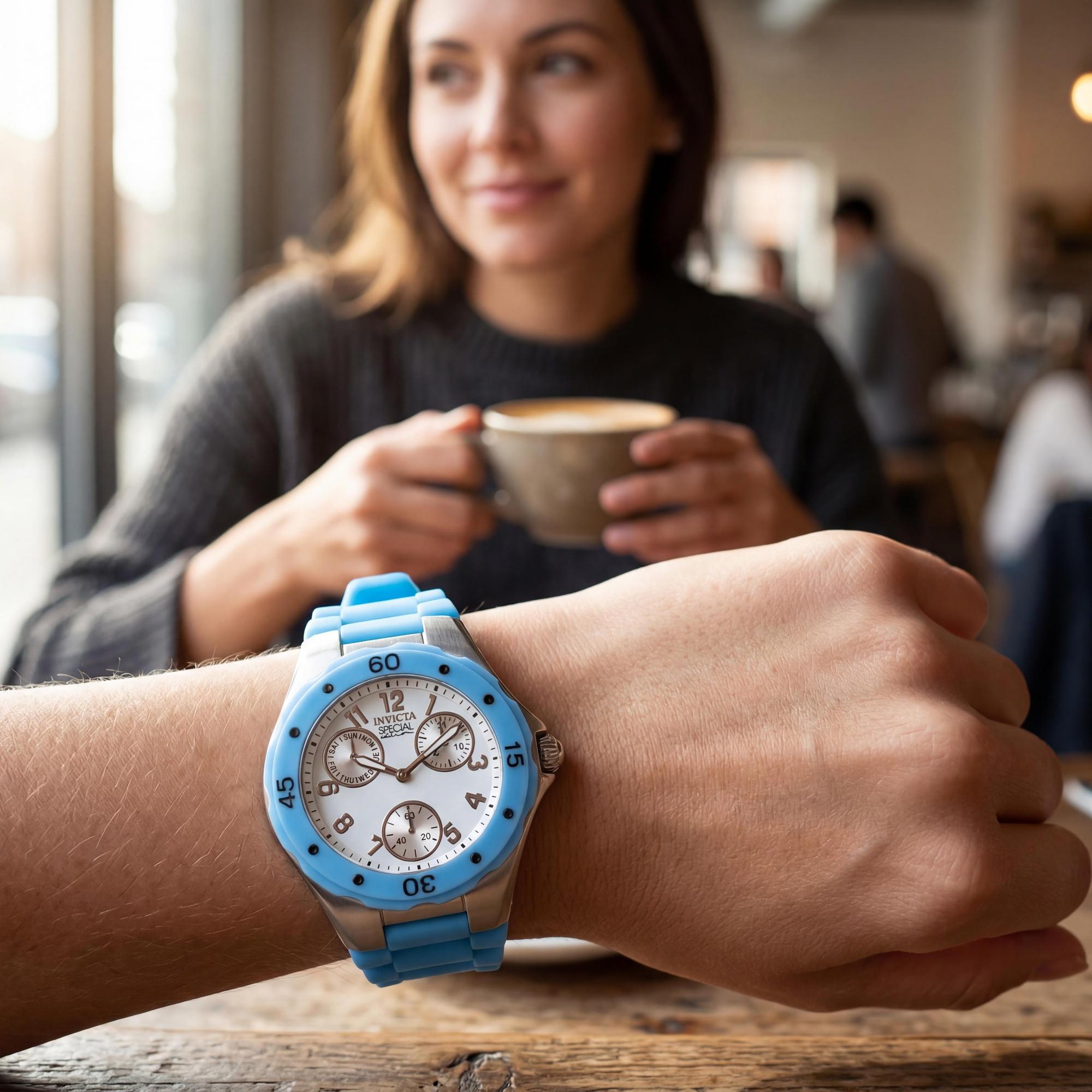 Invicta Angel IN-18795-AMZUK Women's Light Blue White Stainless Steel Silicone Strap Japanese Quartz Day-Date Watch 38mm, Photo 4