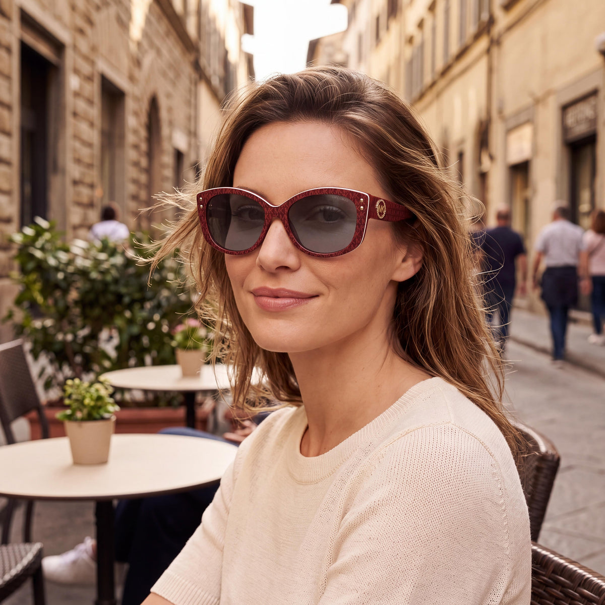 Michael Kors 2175u Charleston Gafas de sol de acetato para mujer, Merlot Logo repetido Gris oscuro sólido y Morado rojizo, 55mm, Protección UV, Photo 6