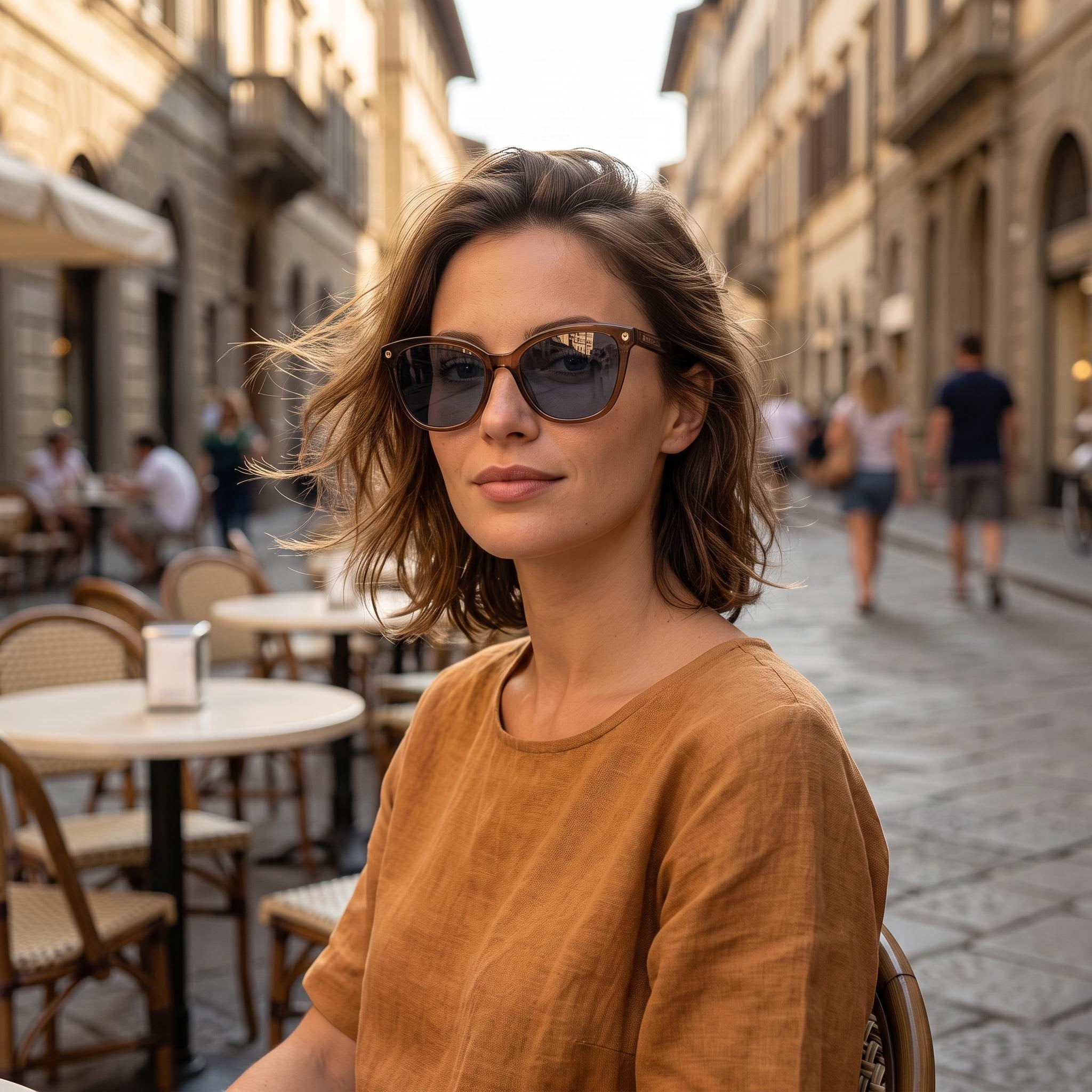 Gafas de sol Salvatore Ferragamo contemporáneas para mujer, armazón de plástico marrón, lente azul con protección UV de 56 mm, Photo 6