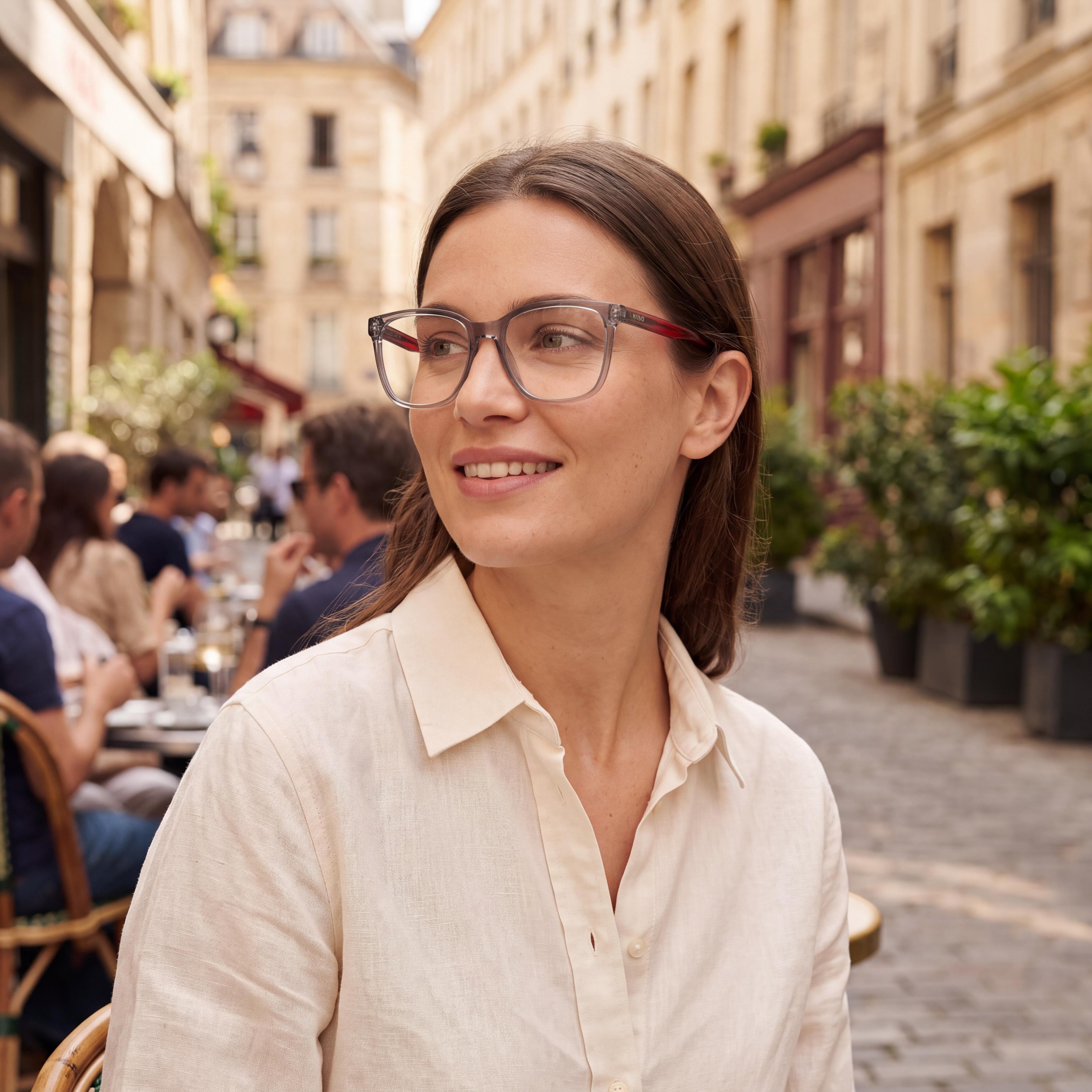 HUGO Modern Women's ECO ACETATE Grey Red Optical Frames 52/17/140, Photo 4