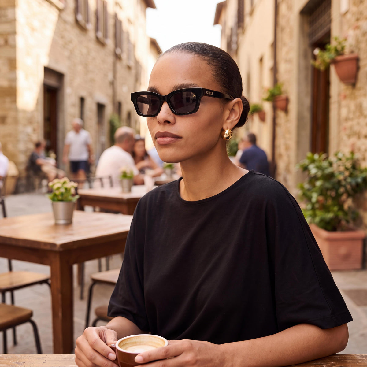 Gafas de sol para mujer Gucci Gg1790s-001 tipo ojo de gato de acetato no polarizadas, negro, gris, negro, 51 mm, Photo 4