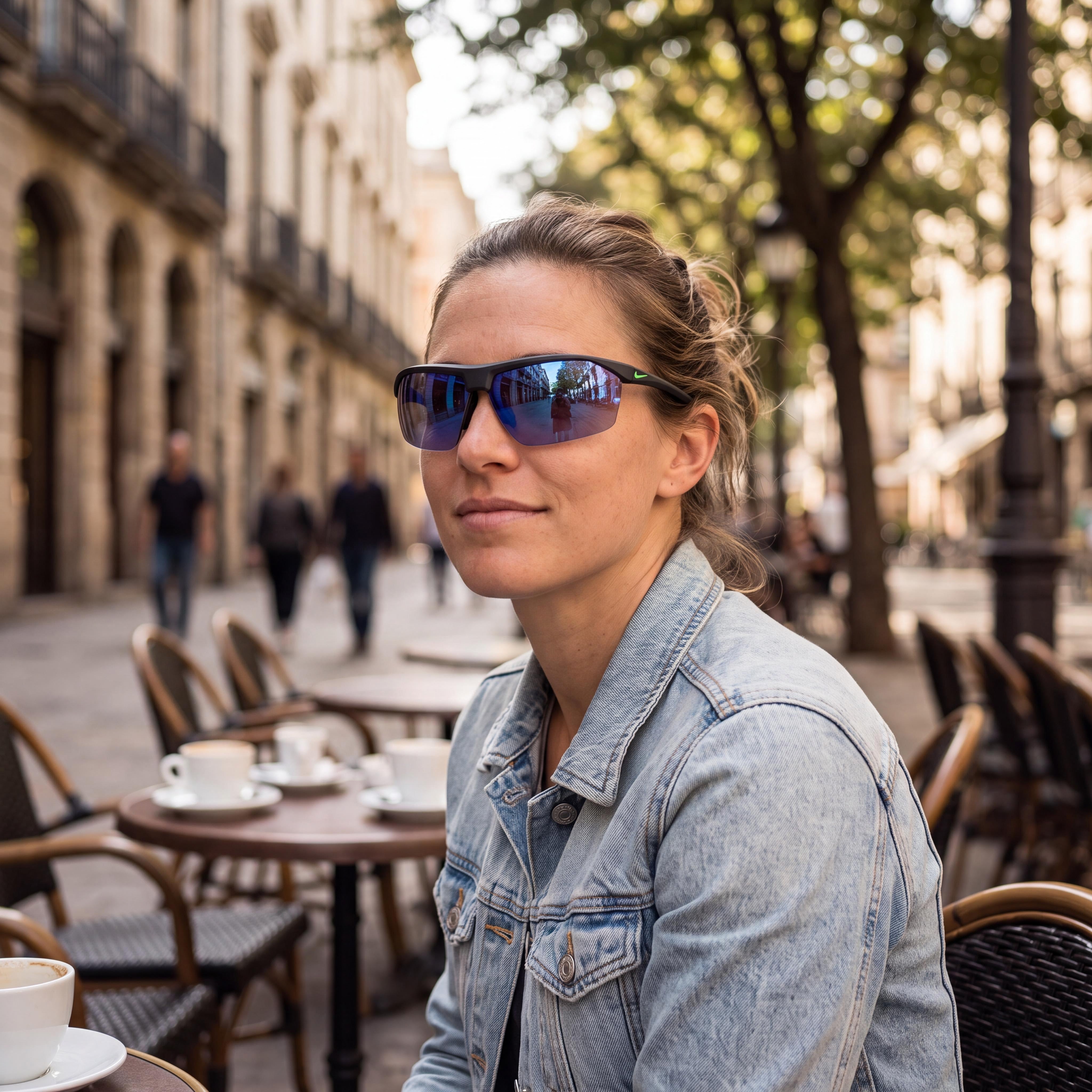 Nike Wayfarers Rubber Frame Matte Black Rage Green Sunglasses Grey Green Mirror Lenses Unisex, Photo 4