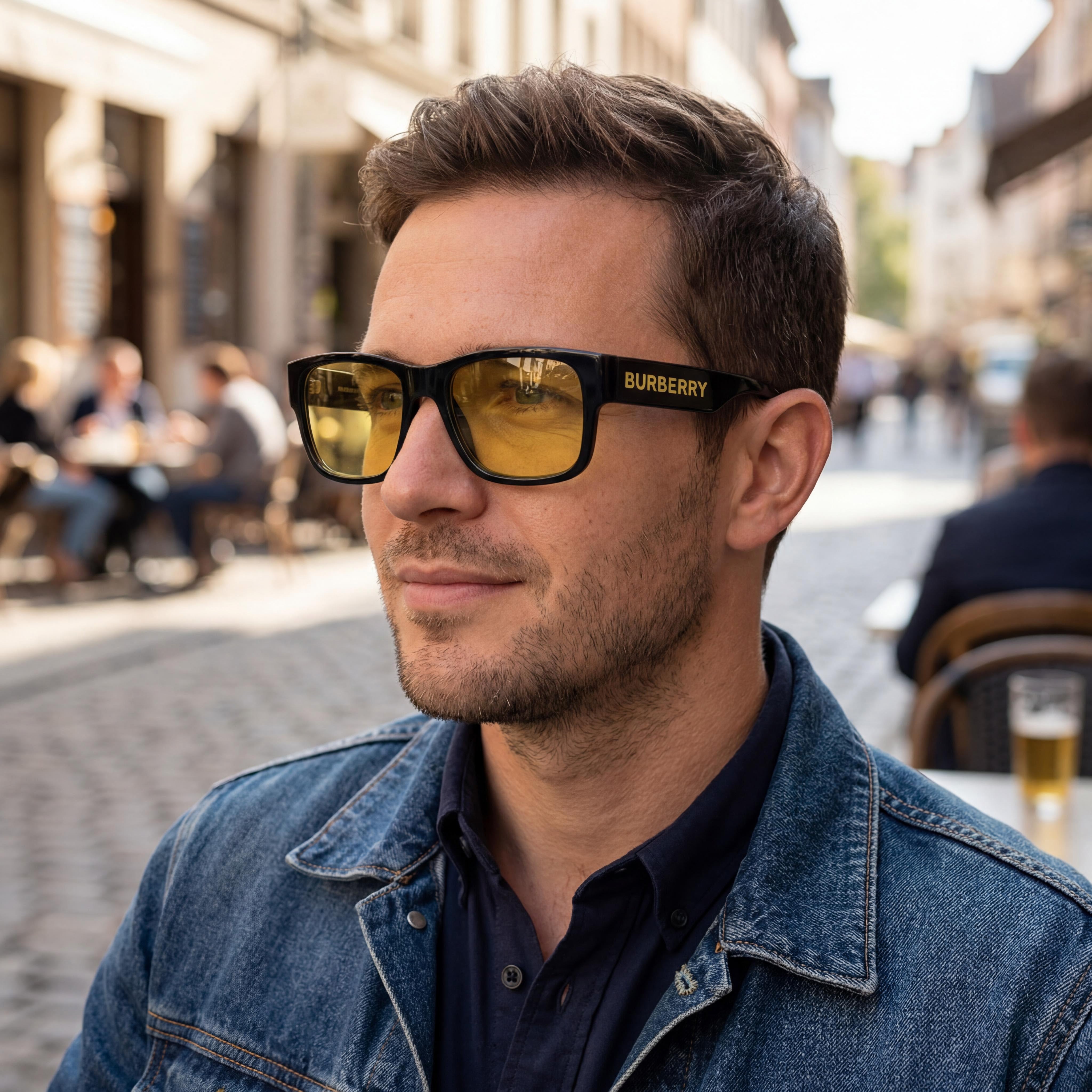BURBERRY Knight Geometric Men's Black Propionate Frame Yellow UV Protection Lenses 57mm Sunglasses, Photo 5