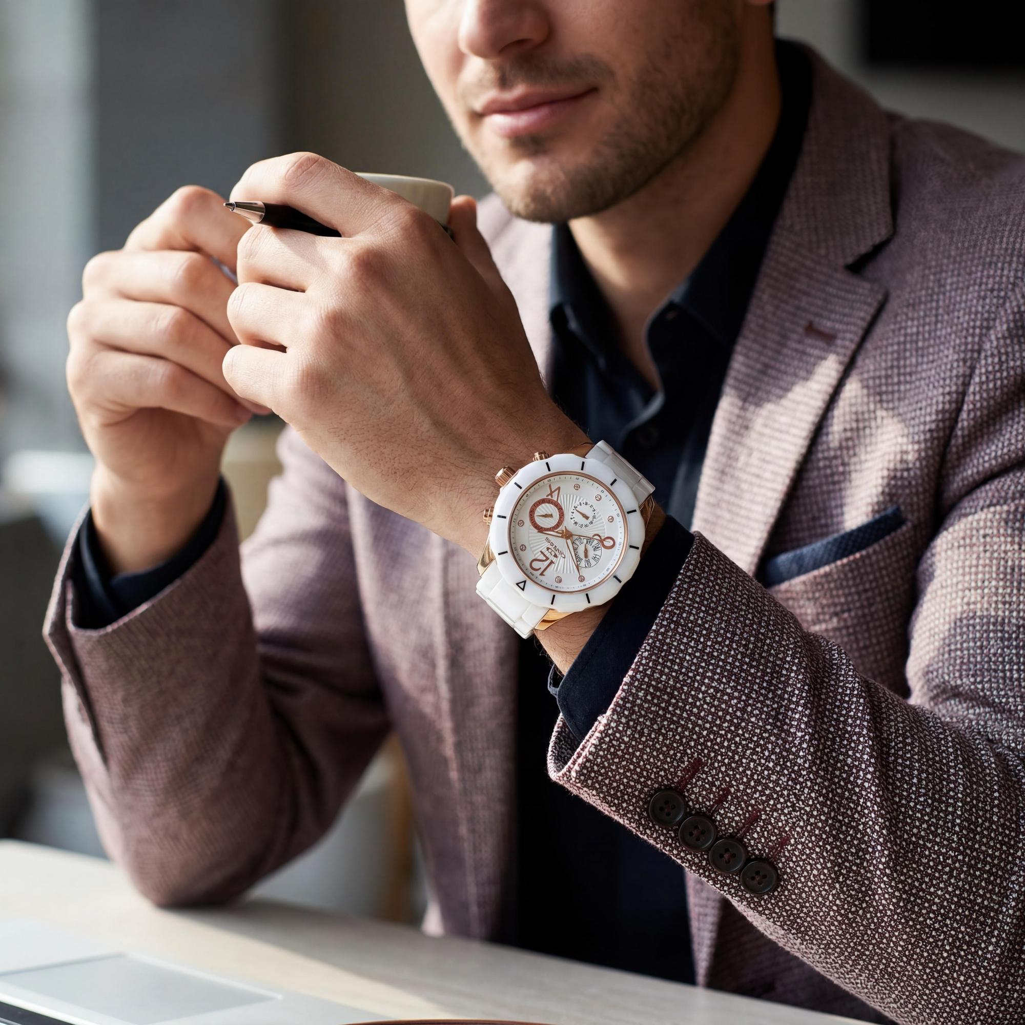 Reloj de cuarzo Oniss ARUBA ON7200 para hombre, esfera blanca, acero inoxidable y cerámica., Photo 4