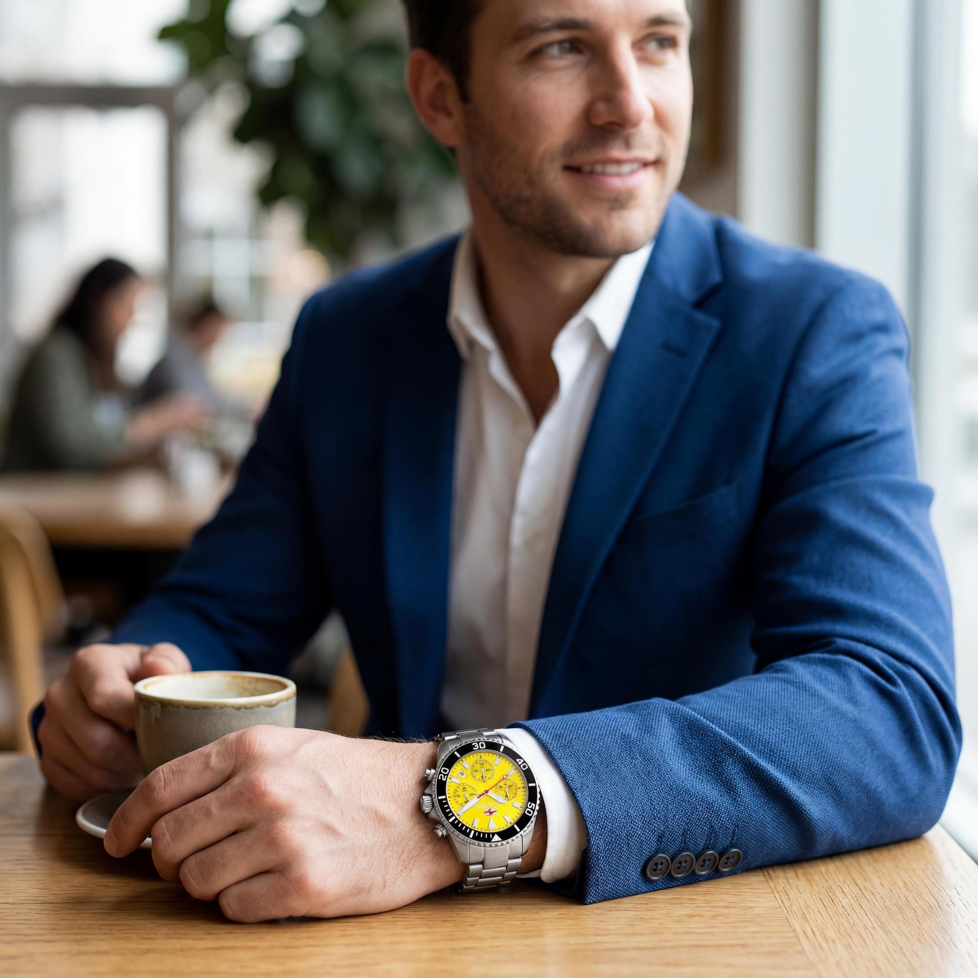 Reloj Seapro para hombre con cronógrafo de cuarzo, esfera amarilla, acero inoxidable, mineral resistente a arañazos, resistente al agua hasta 200 m., Photo 4