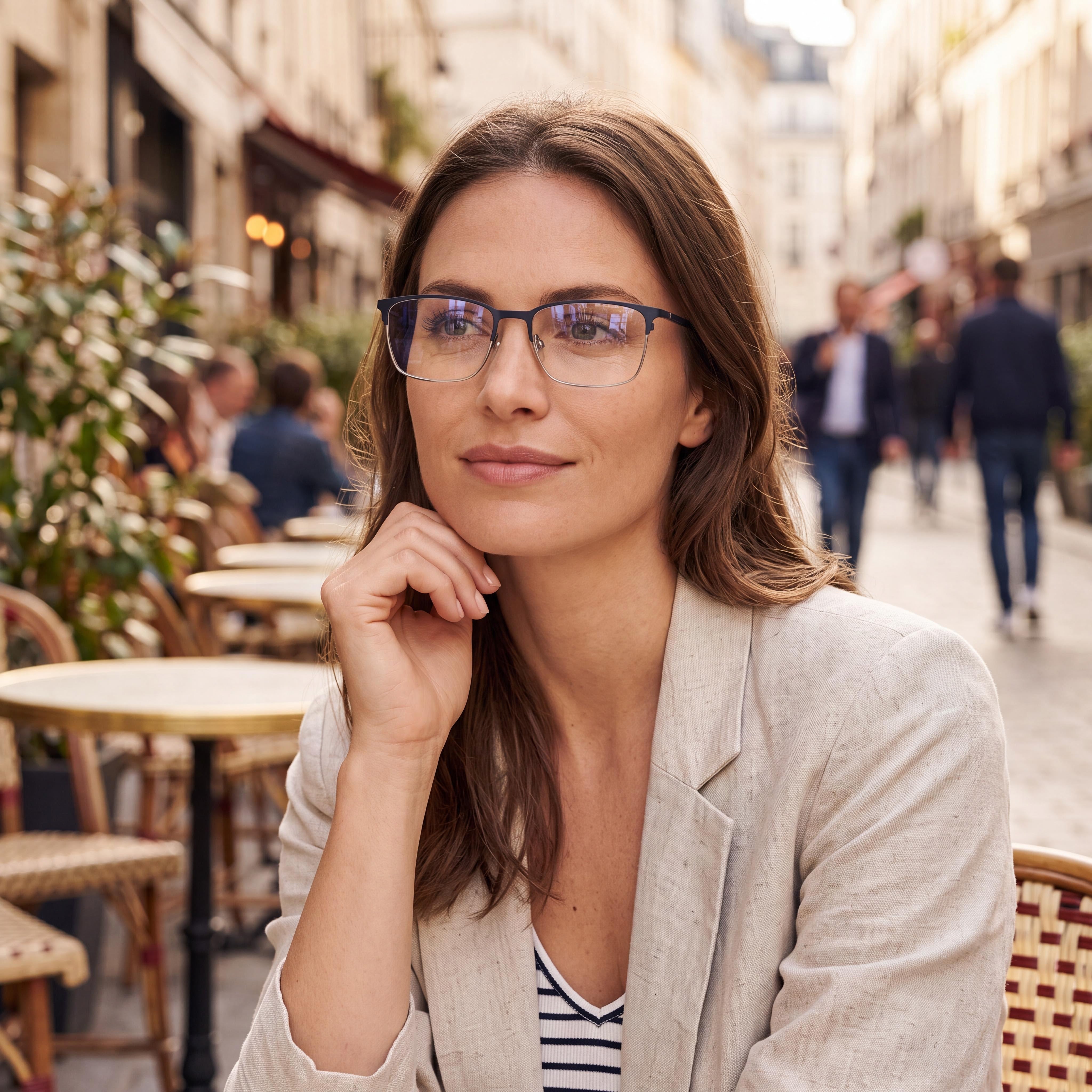 Flexon E1147 Unisex Acetate Eyeglasses with Matte Navy/Gunmetal Frame, featuring 55mm Lens Width, Photo 5