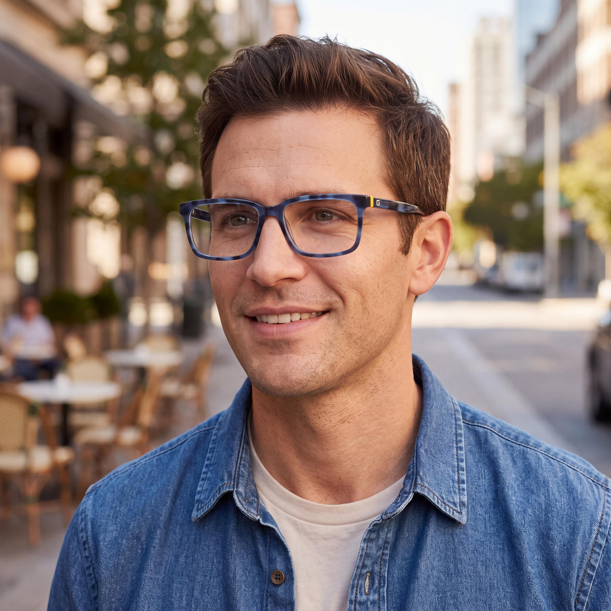 Gafas graduables para hombre GUESS Gu50068@52092# de estilo casual con montura de plástico azul y lentes de demostración transparentes 52, Photo 4