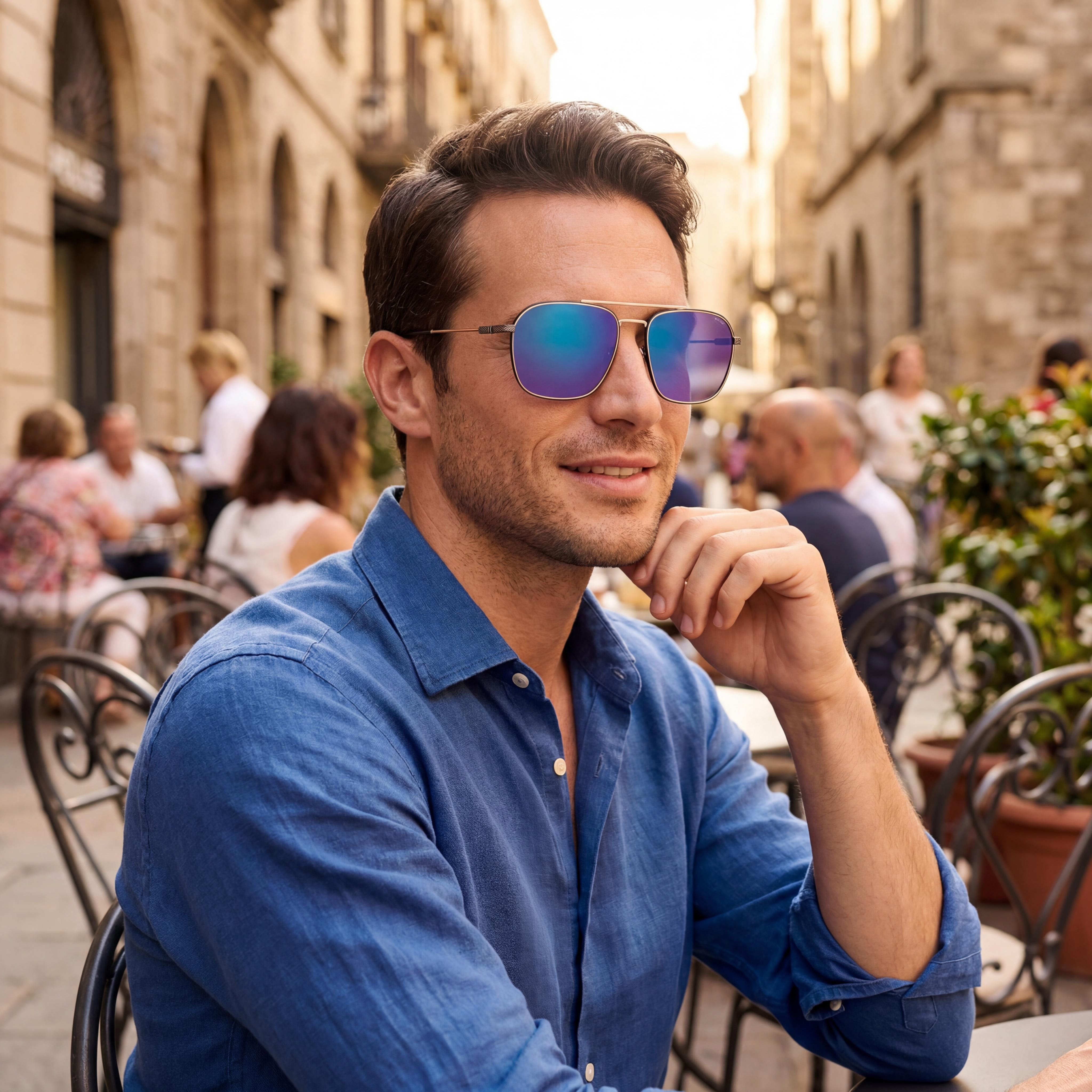 Police Unique Gold Aviator Sunglasses for Men, 55mm, Photo 3