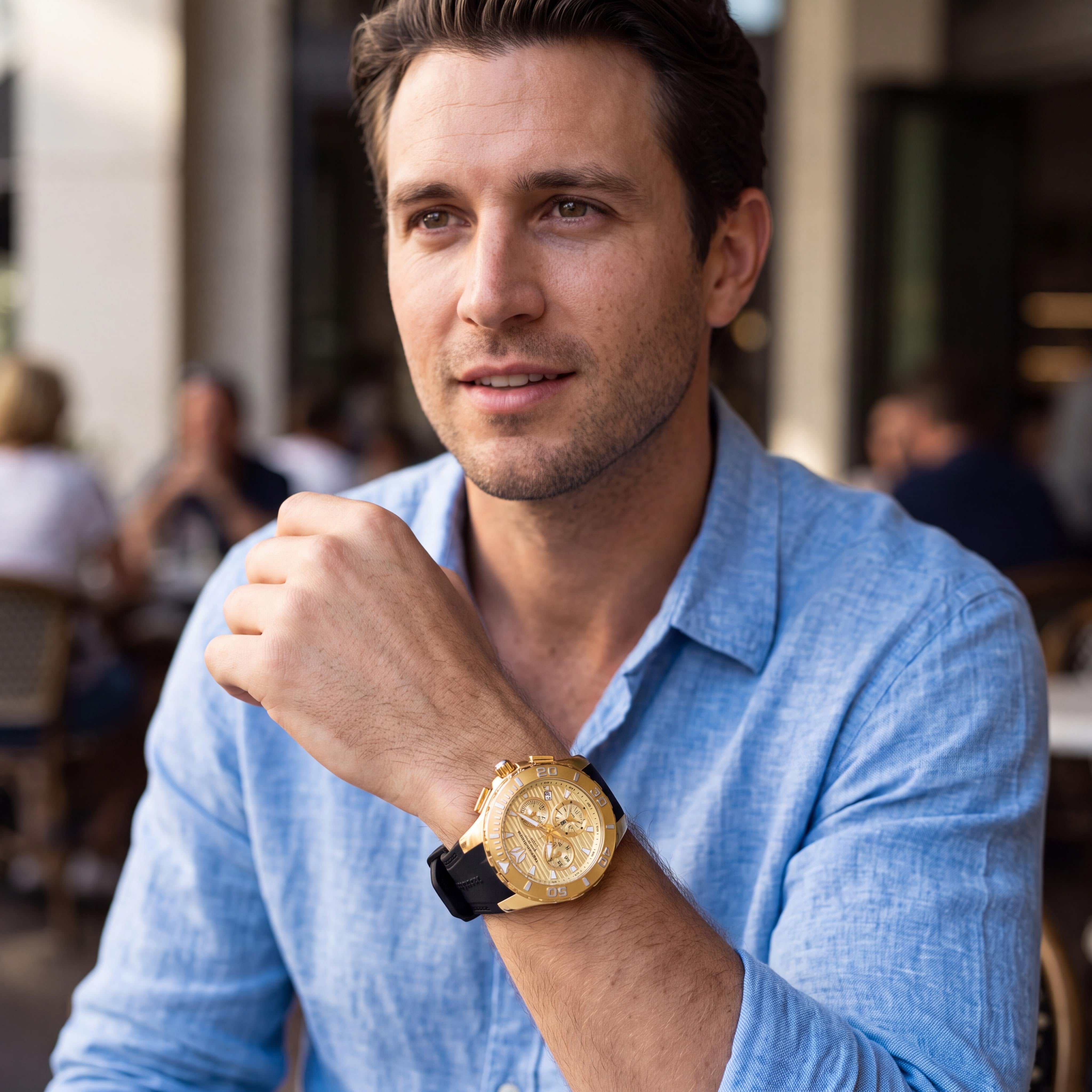 Technomarine Cruise TM-115079 Reloj cronógrafo de cuarzo para hombre de acero inoxidable dorado de 44 mm, resistente al agua 200 m, Photo 5