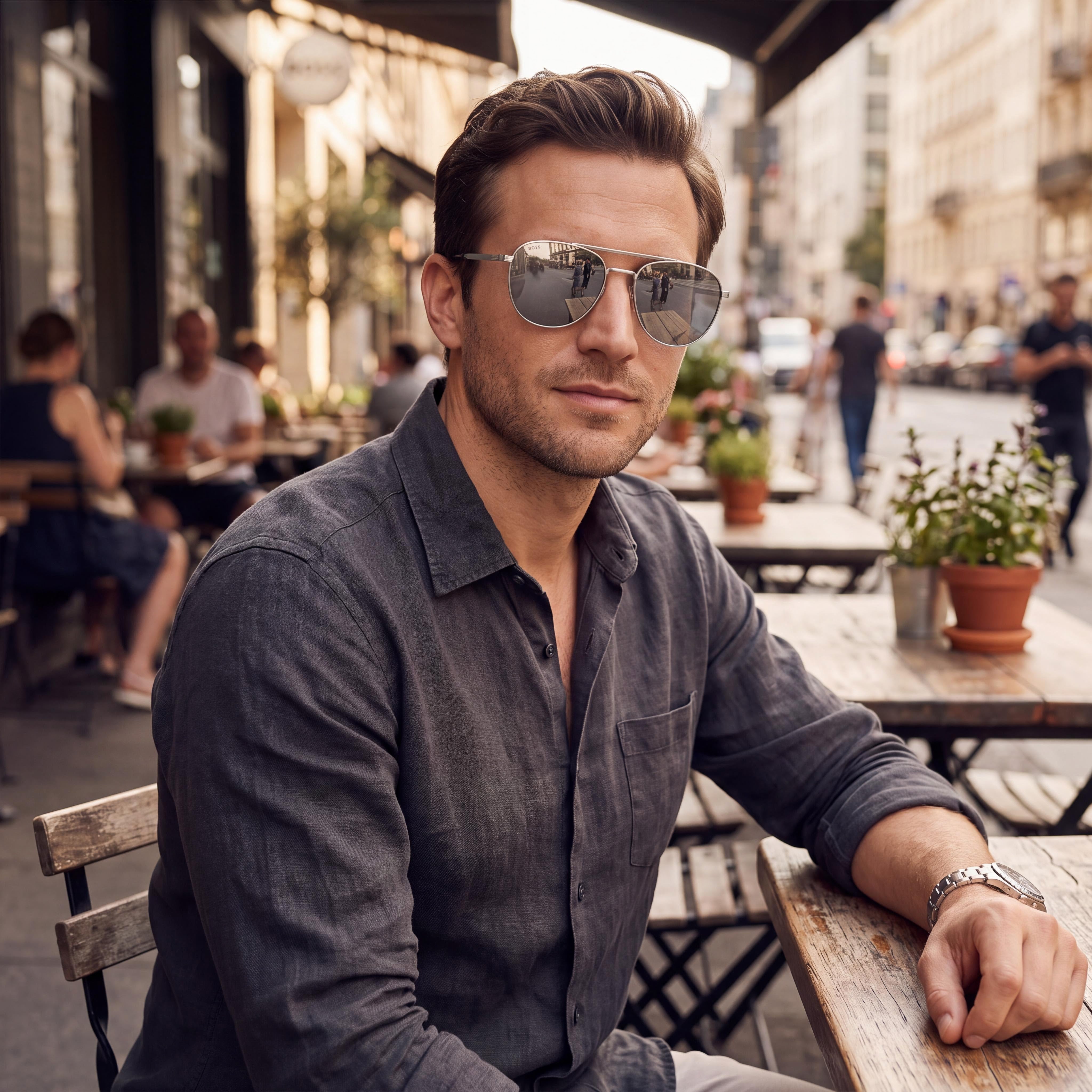 Hugo Boss 206808 Casual Men's Palladium Stainless Steel UV Protected Sunglasses with Silver Mirror Lenses 53mm, Photo 5