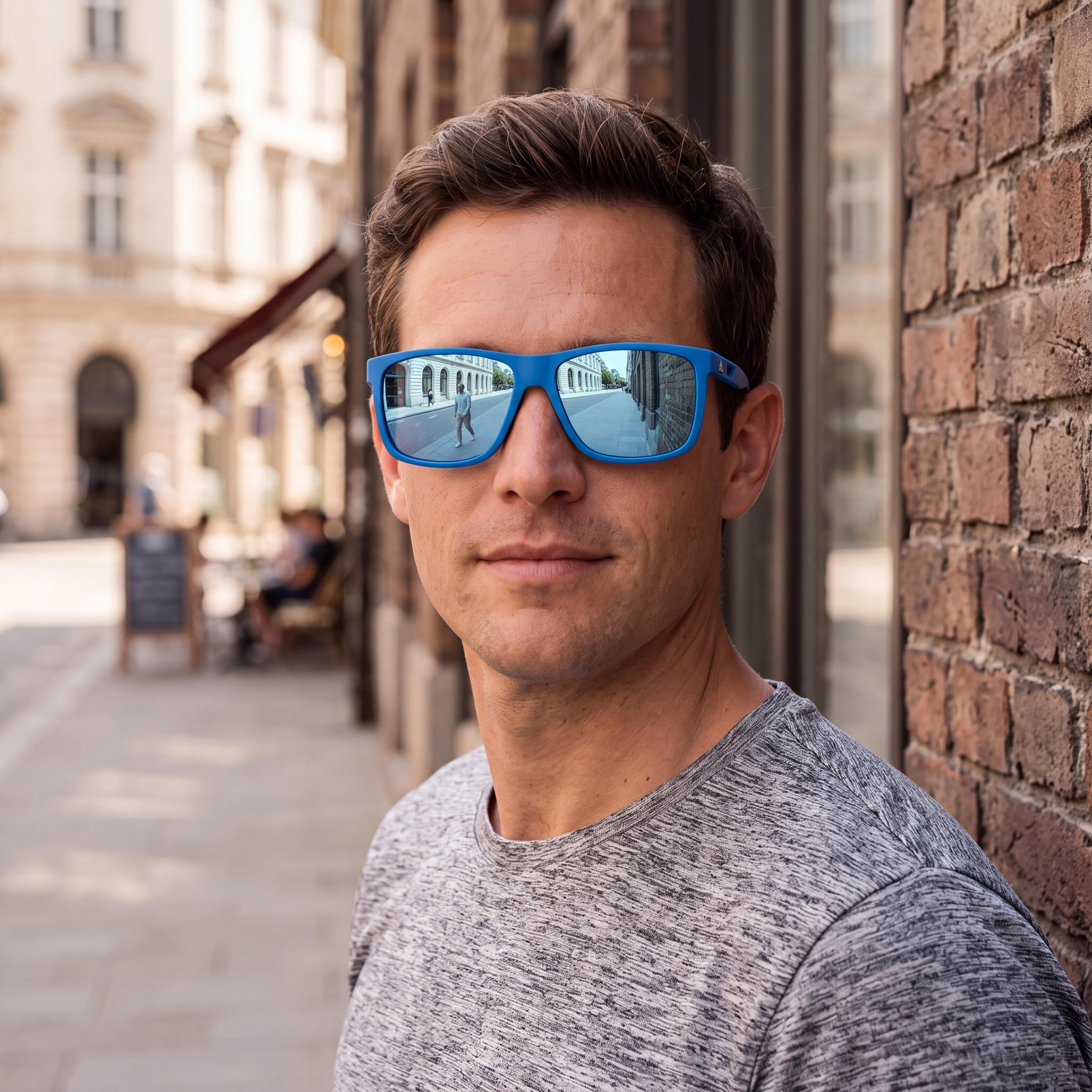 adidas Injected Sunglasses Men's Full Rim Injected Plastic Blue Frame Blue Mirror Lenses UV Protection 60mm, Photo 6
