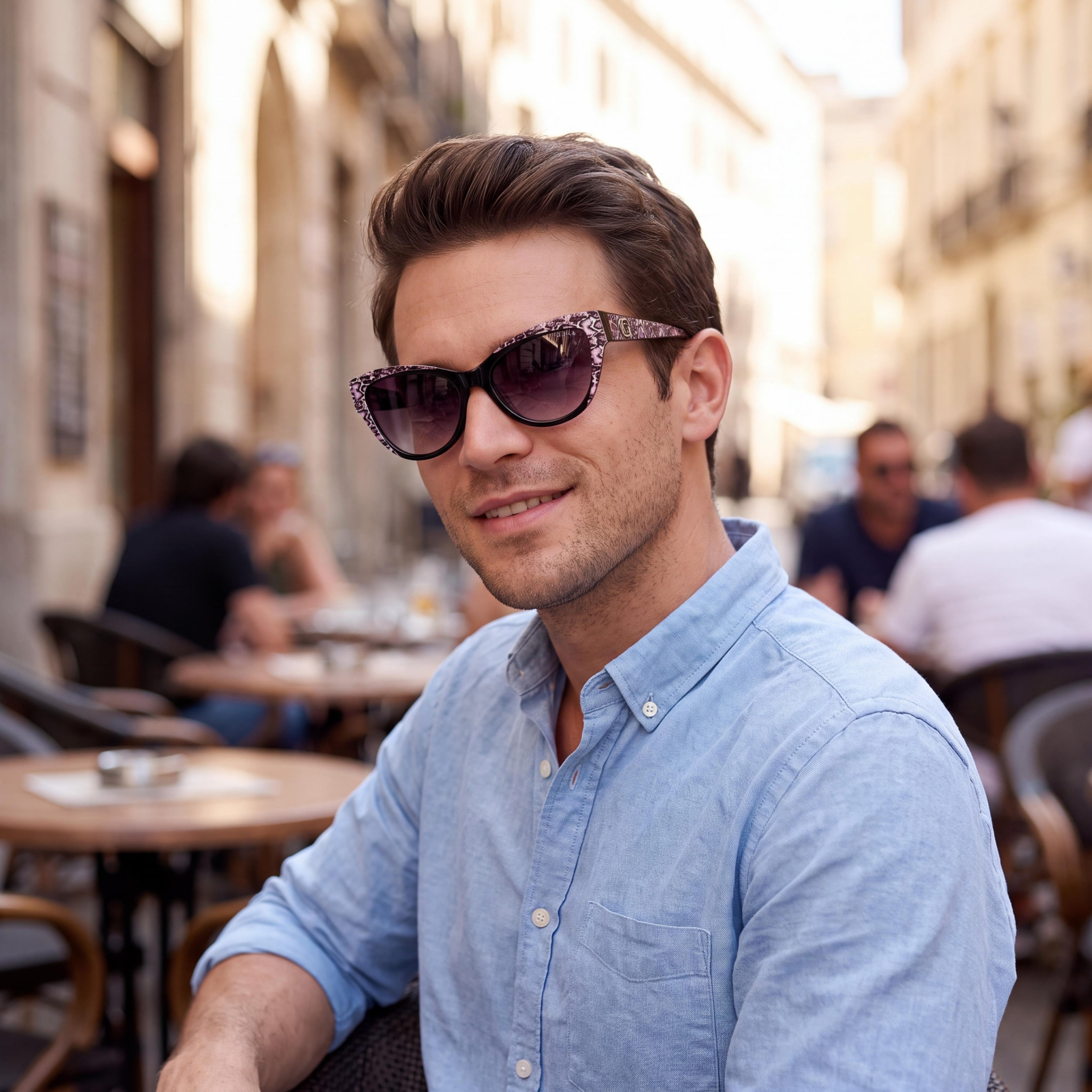 GUESS Modern Men's Acetate Sunglasses Shiny Black Gradient Smoke Lenses UV 400 (56-17-140), Photo 4