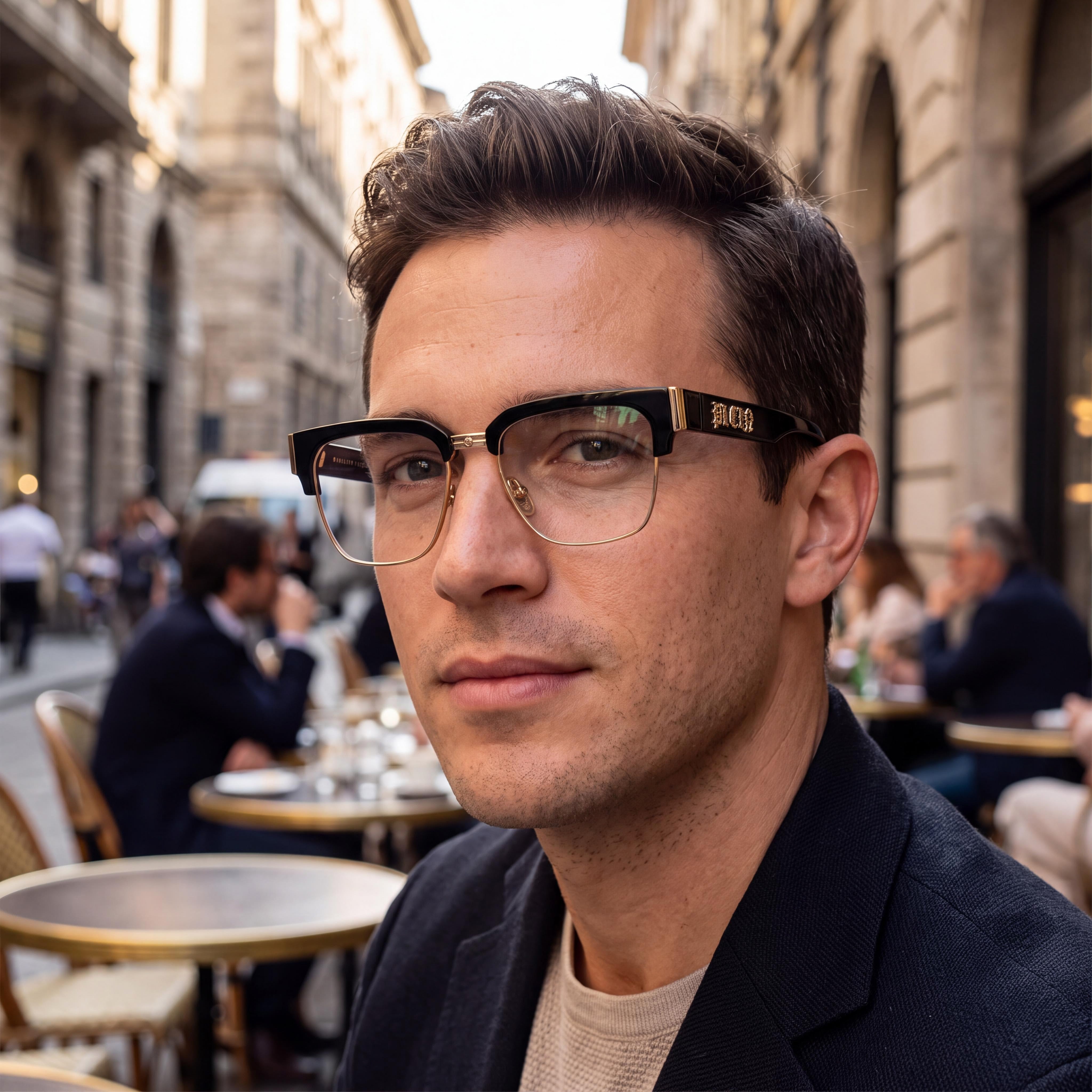 Gafas de estilo casual para hombre Philipp Plein VPP113M con montura de metal brillante en oro rosa, ancho de lente de 53 mm, Photo 4